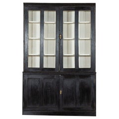 19thC English Ebonised Glazed Oak Housekeepers Cupboard Antique 19thC English Ebonised Glazed Oak Housekeepers Cupboard