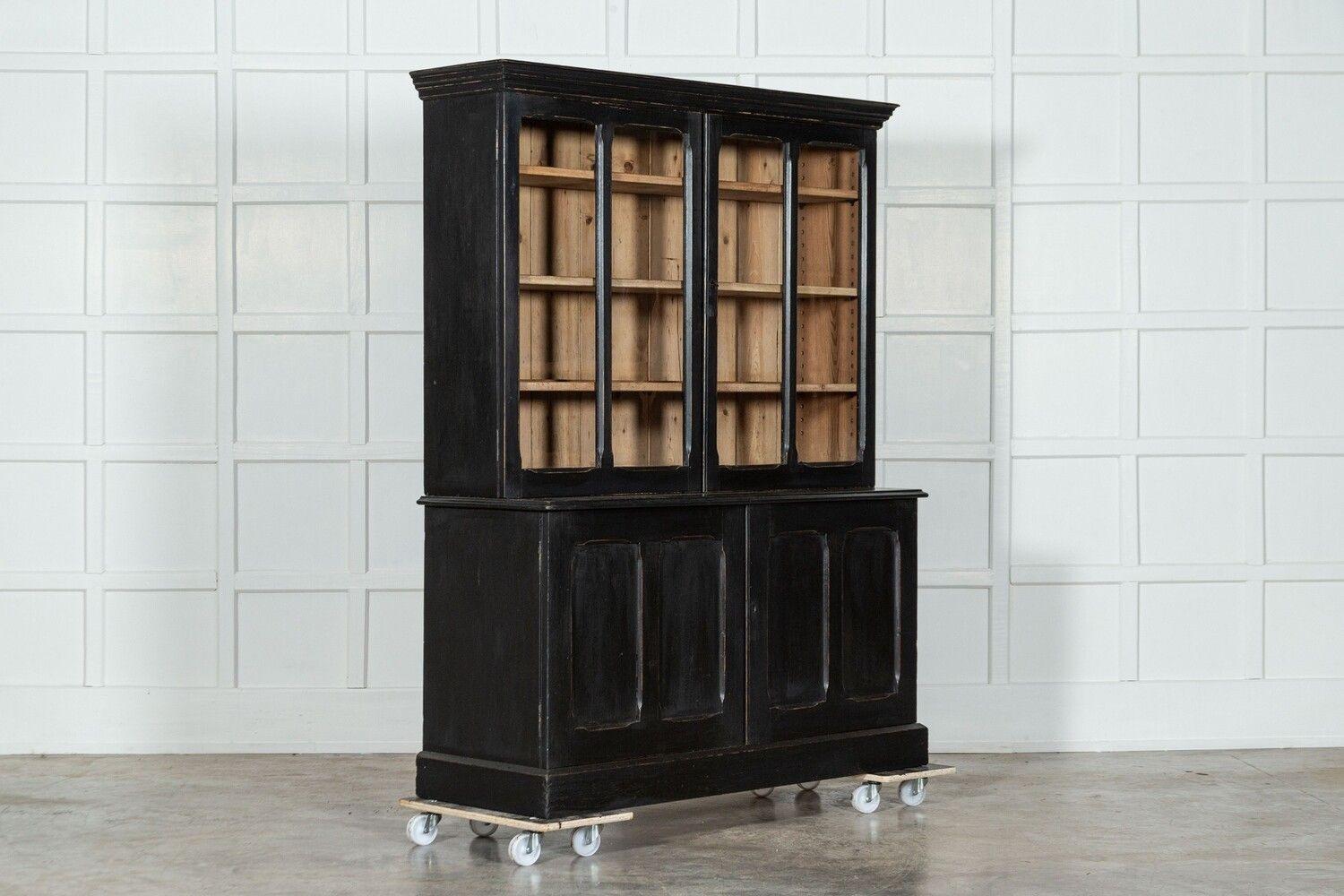 19thC English Ebonised Glazed Pine Housekeepers Cupboard In Good Condition For Sale In Staffordshire, GB