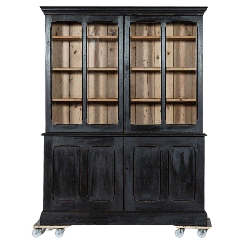 19thC English Ebonised Glazed Pine Housekeepers Cupboard For Sale