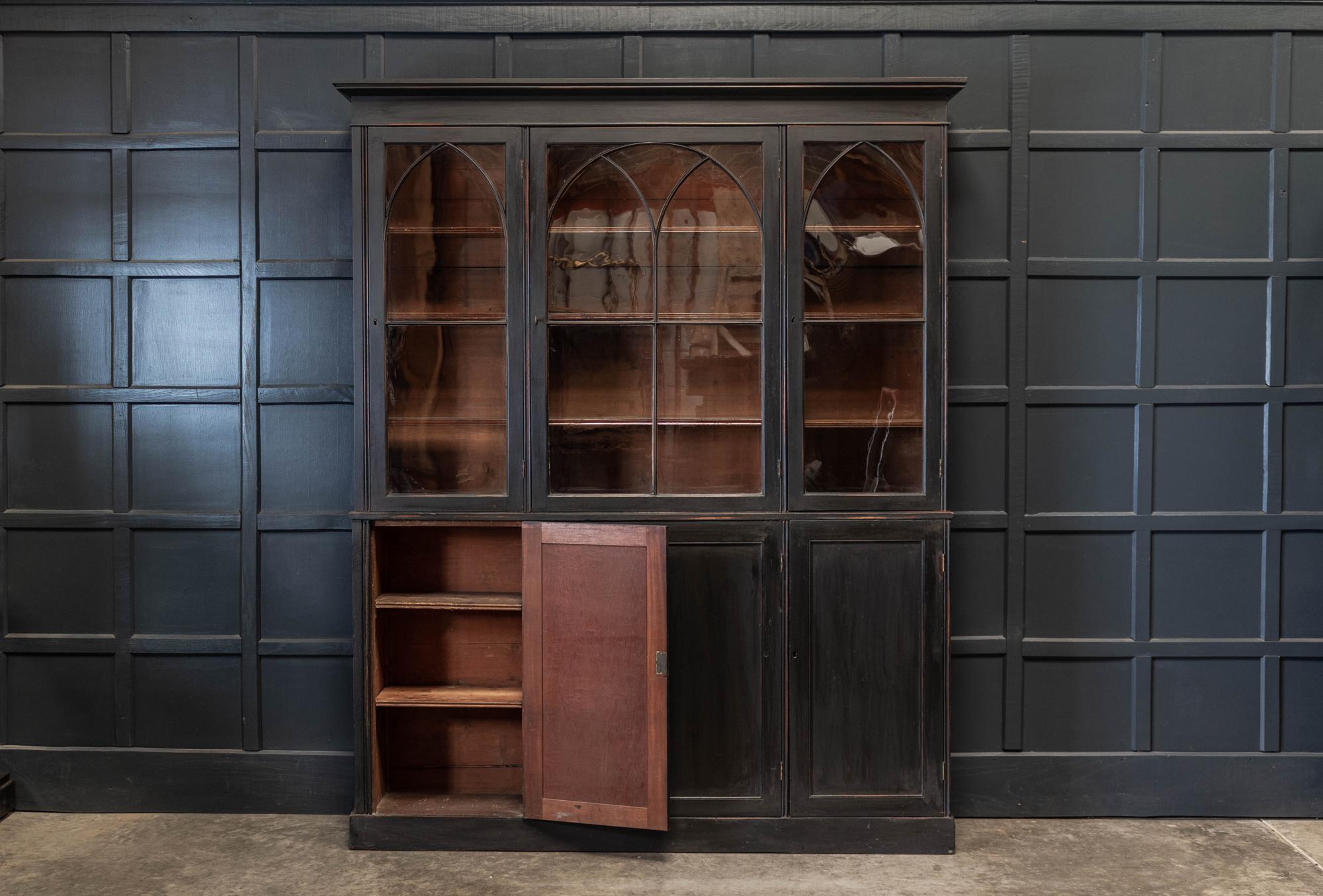 19thc English Ebonised Mahogany Arched Glazed Bookcase 6