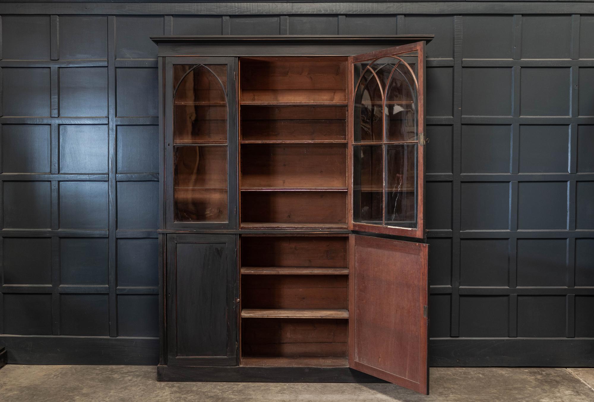 19thc English Ebonised Mahogany Arched Glazed Bookcase 7