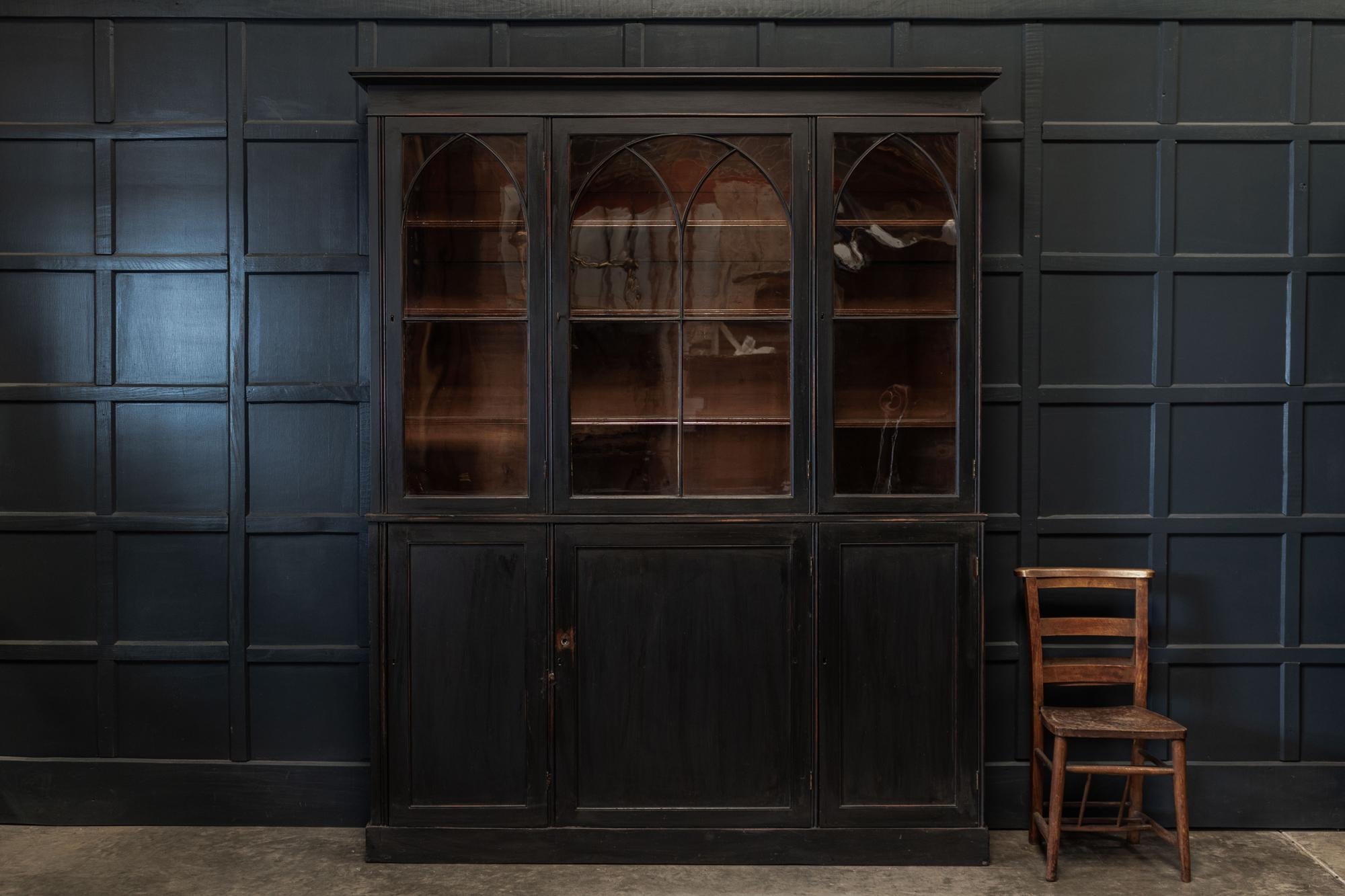 19thc English Ebonised Mahogany Arched Glazed Bookcase 10