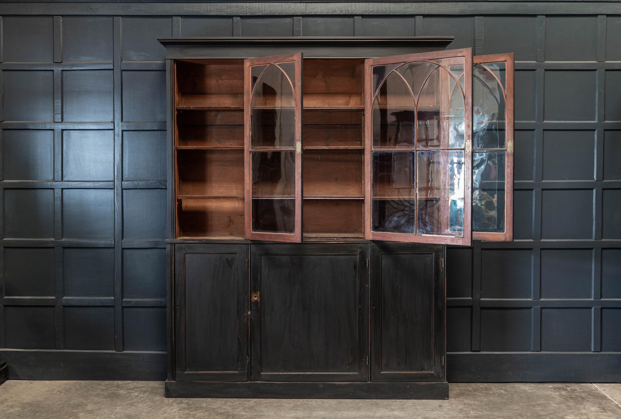 British 19thc English Ebonised Mahogany Arched Glazed Bookcase