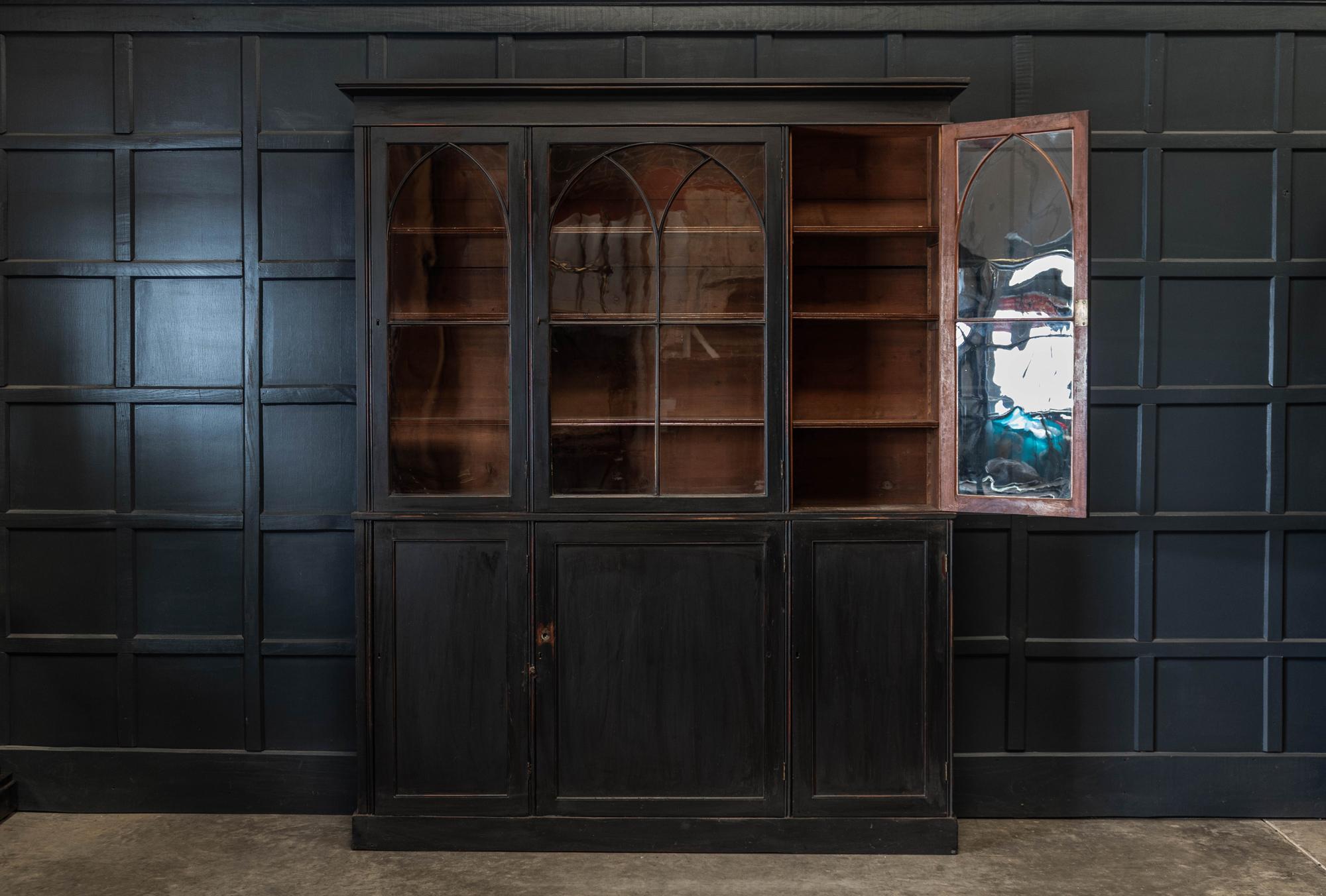19thc English Ebonised Mahogany Arched Glazed Bookcase In Good Condition In Staffordshire, GB