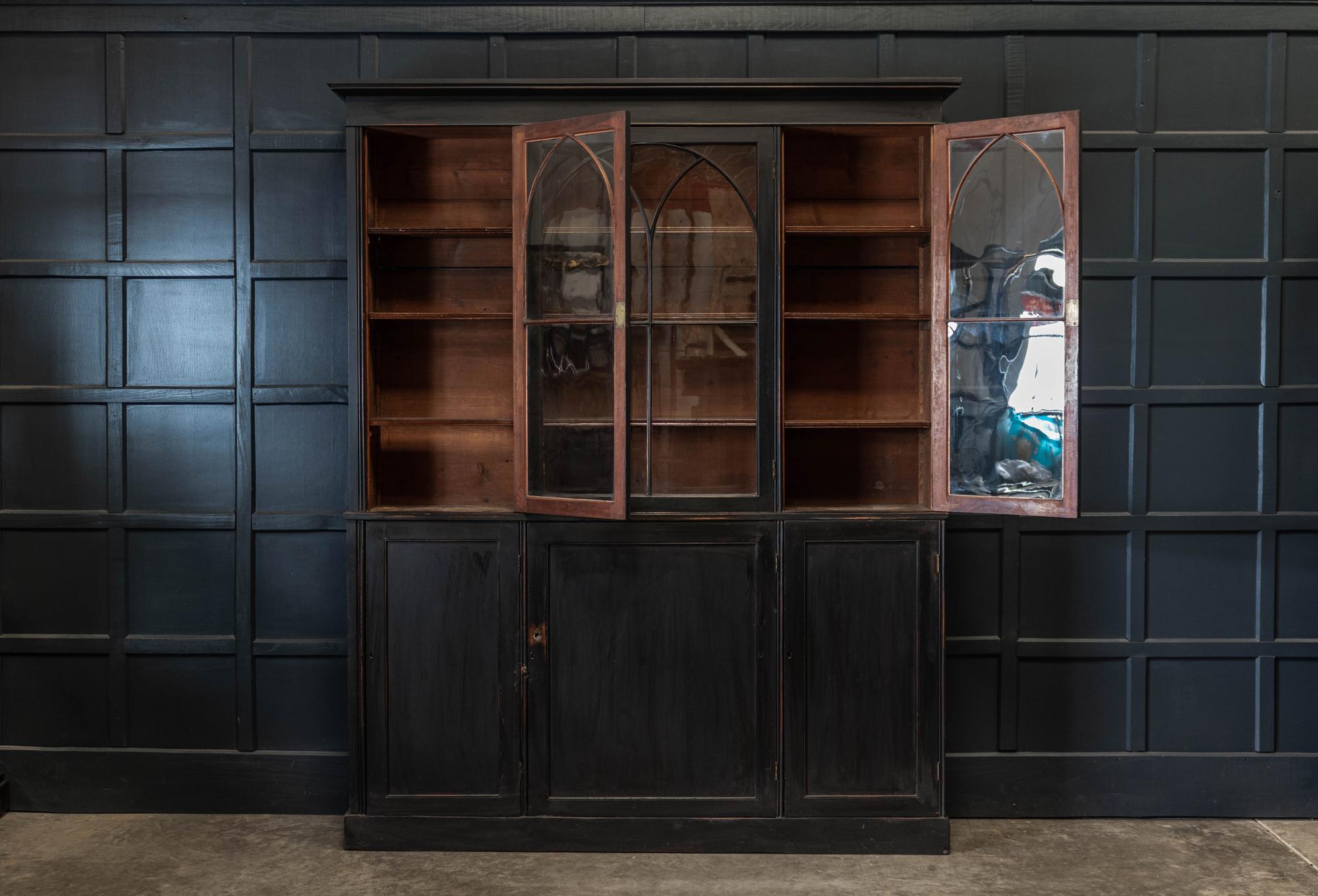 19th Century 19thc English Ebonised Mahogany Arched Glazed Bookcase