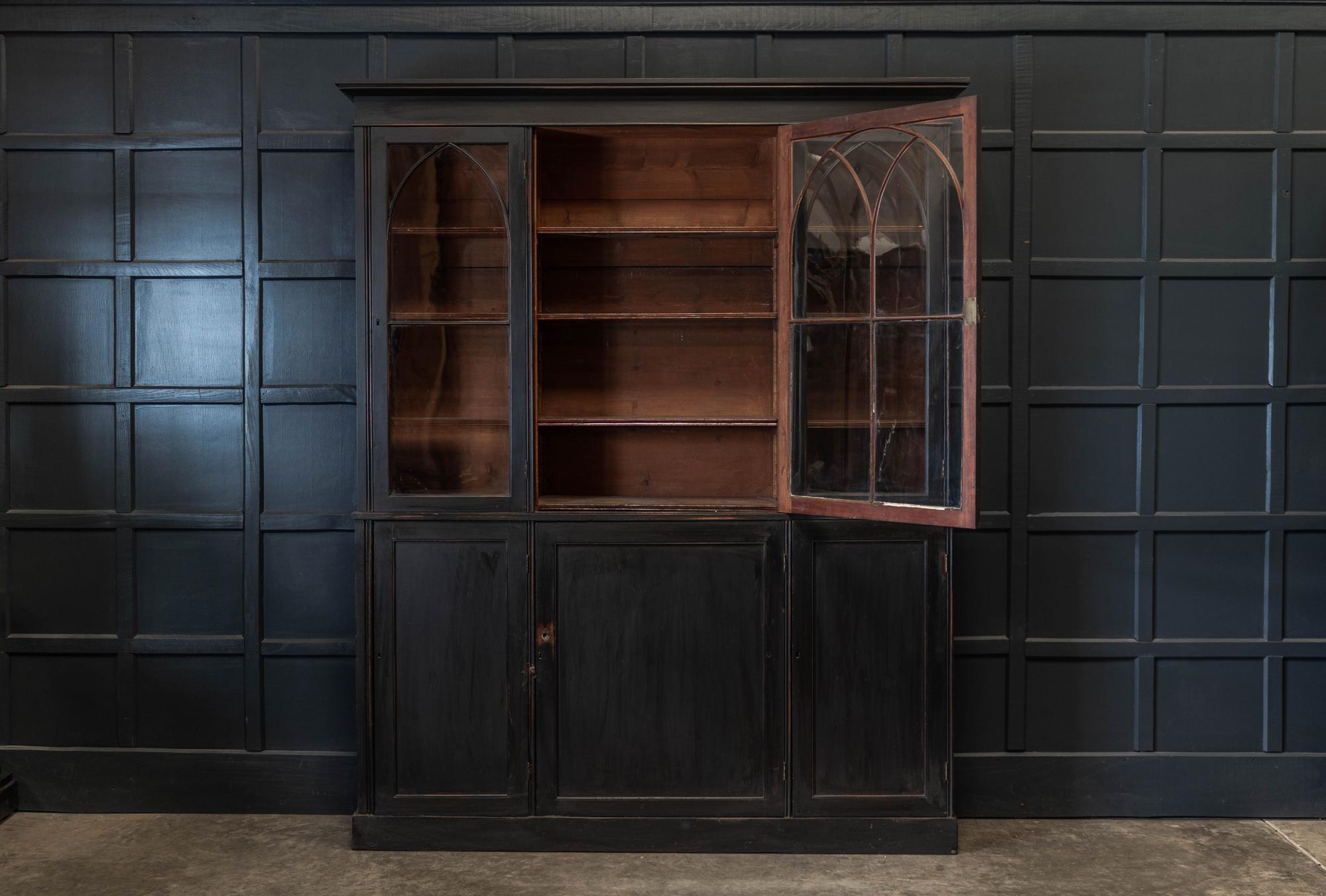 19thc English Ebonised Mahogany Arched Glazed Bookcase 2