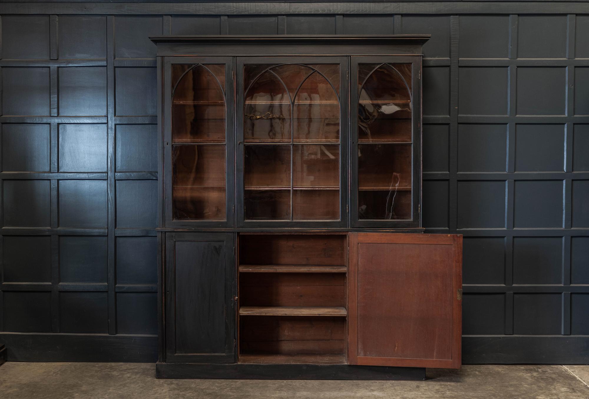 19thc English Ebonised Mahogany Arched Glazed Bookcase 3