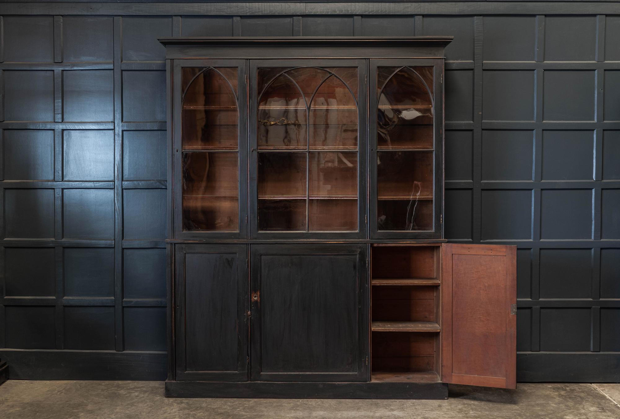 19thc English Ebonised Mahogany Arched Glazed Bookcase 4