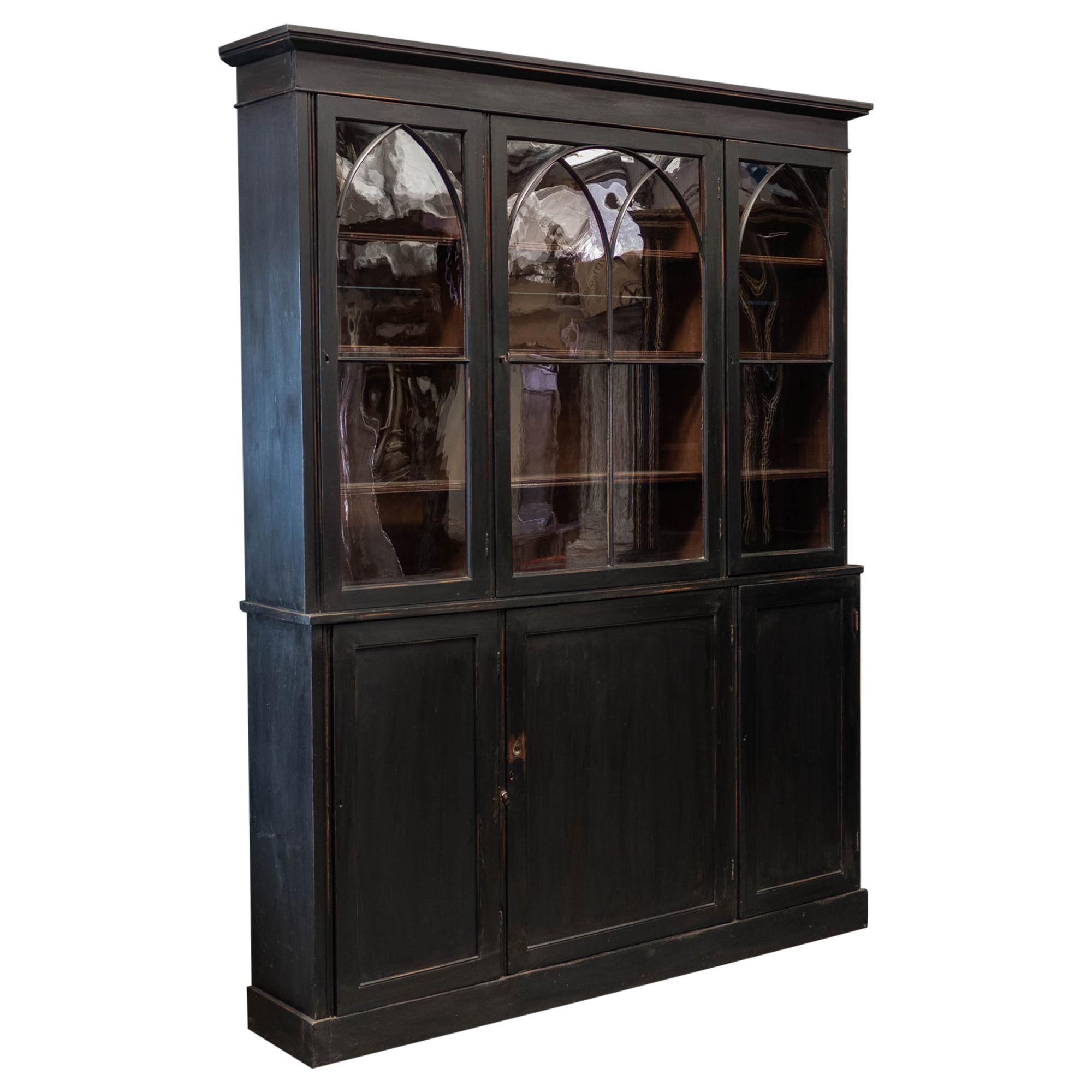 19thc English Ebonised Mahogany Arched Glazed Bookcase