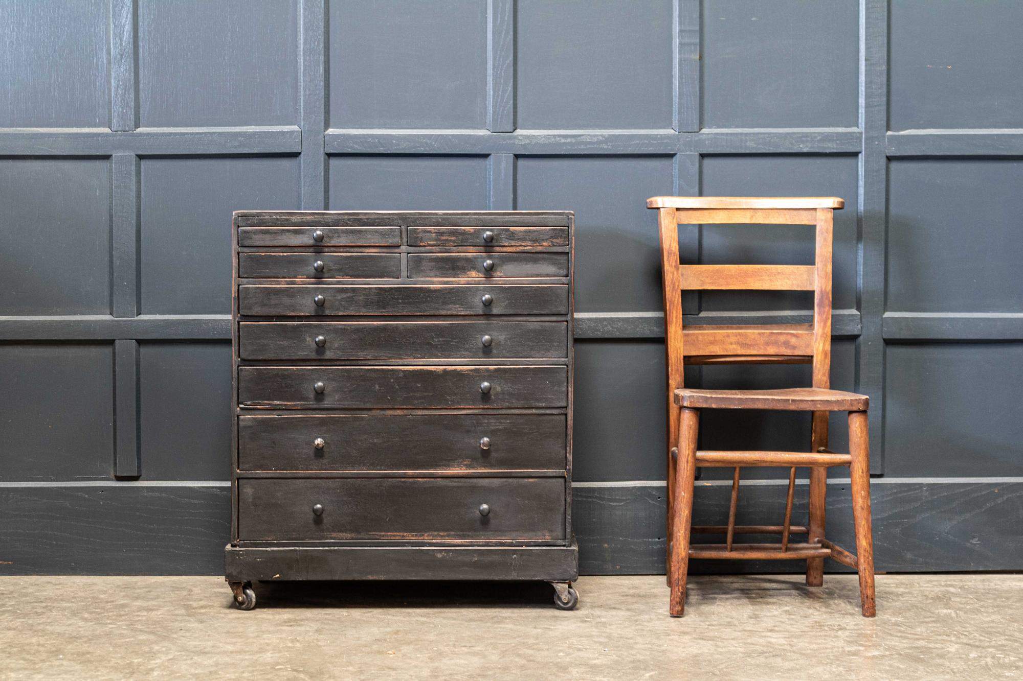 19th century English ebonized mahogany artist drawers,
circa 1880.

9 drawers sat on castors.

Measures: W 70 x D 40 x H 80.

 