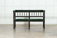 19thC English Ebonised Oak Bobbin Bench