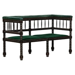 19thC English Ebonised Oak Bobbin Bench