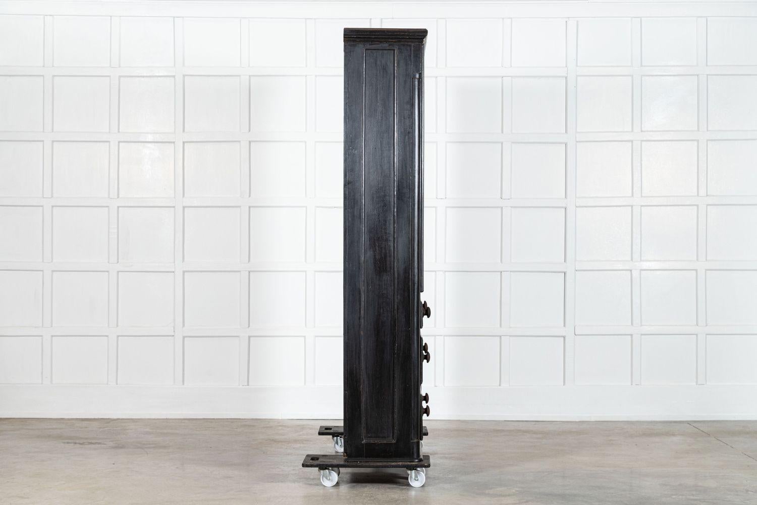 19thC English Ebonised Pine Glazed Housekeepers Cabinet 7