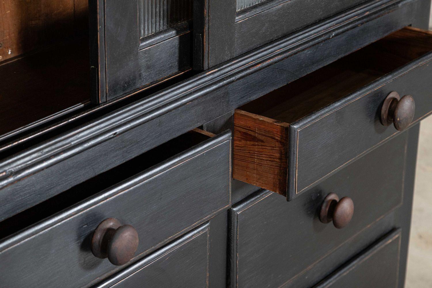 19thC English Ebonised Pine Glazed Housekeepers Cabinet 9