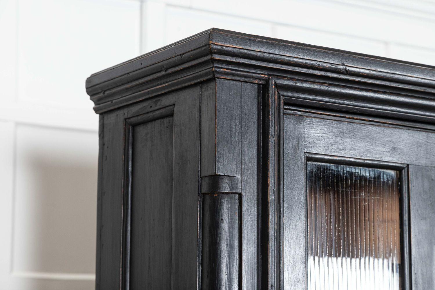 19thC English Ebonised Pine Glazed Housekeepers Cabinet 3