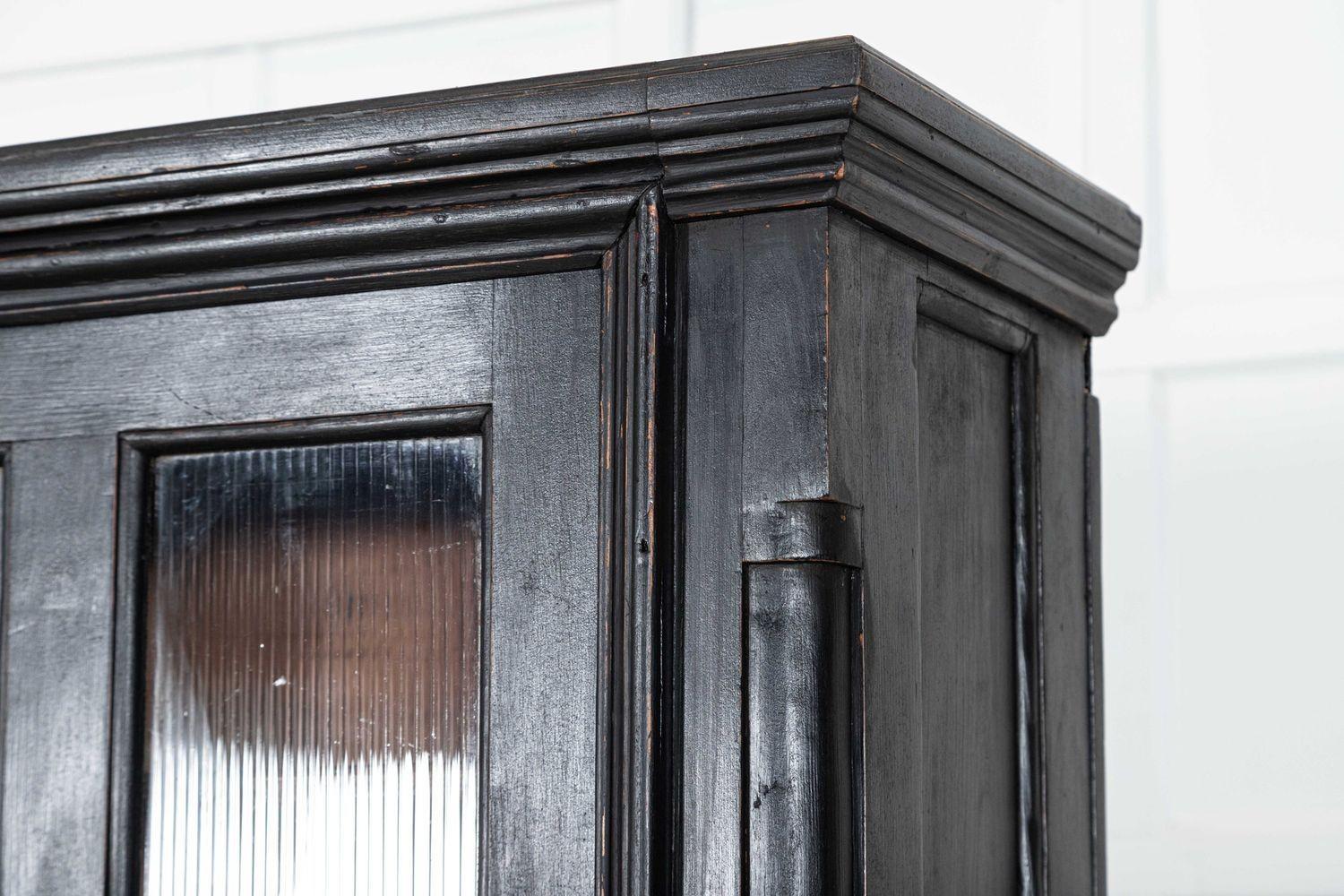 19thC English Ebonised Pine Glazed Housekeepers Cabinet 5