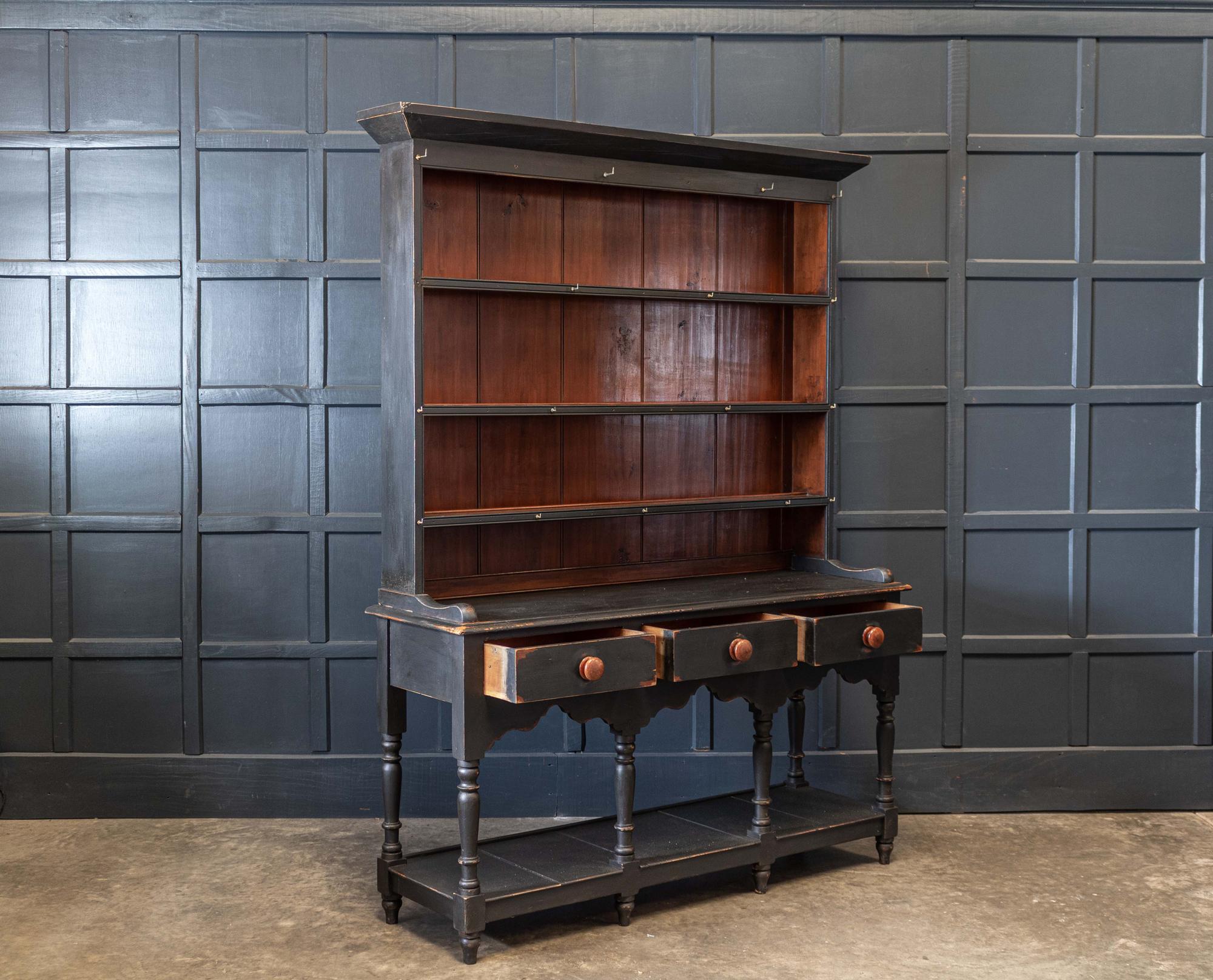 Victorian 19thC English Ebonised Potboard Pine Dresser For Sale