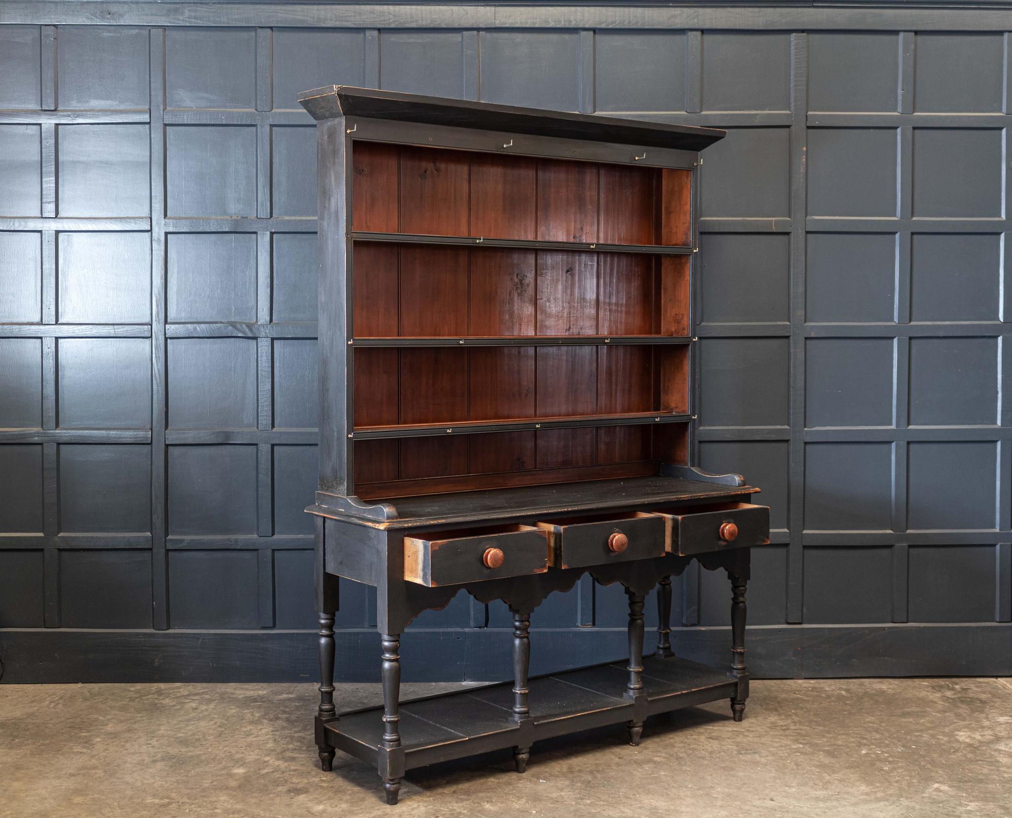 Victorian 19thC English Ebonised Potboard Pine Dresser