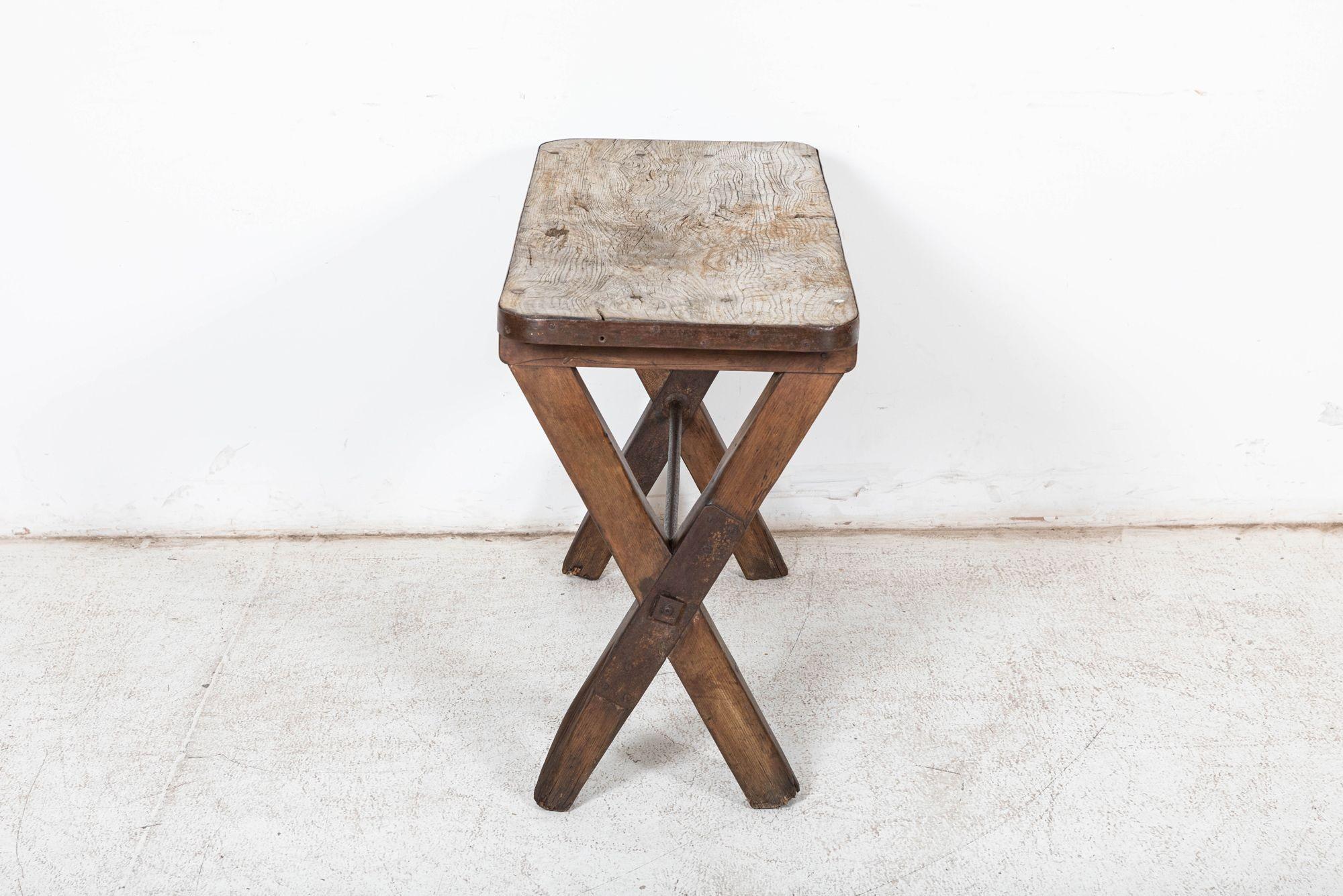 19thC English Elm Topped Tavern Table For Sale 1