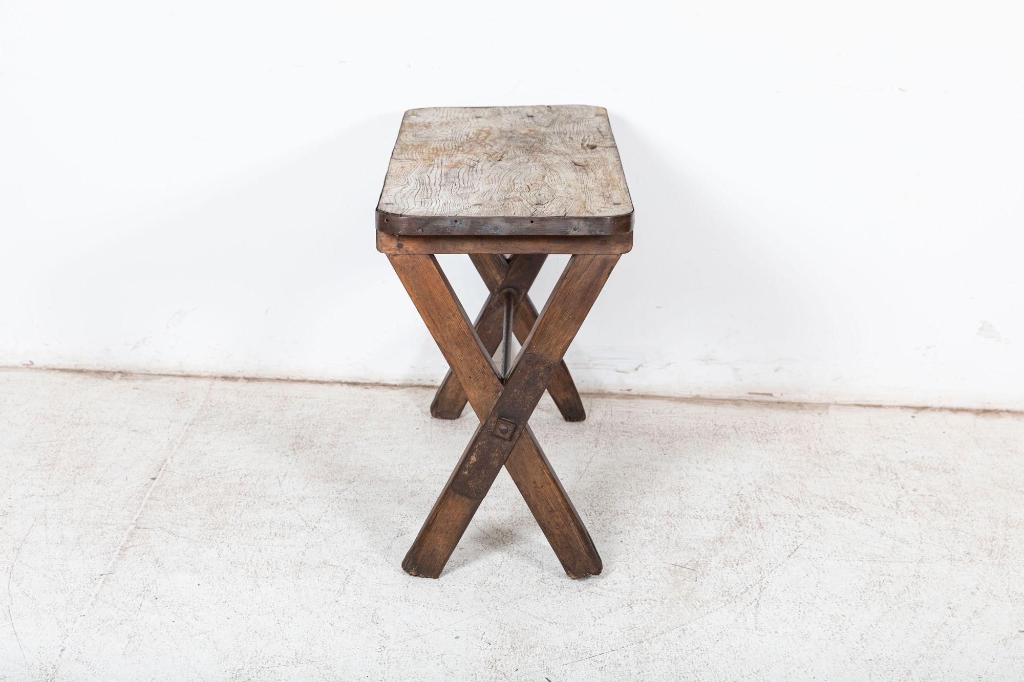19thC English Elm Topped Tavern Table For Sale 2