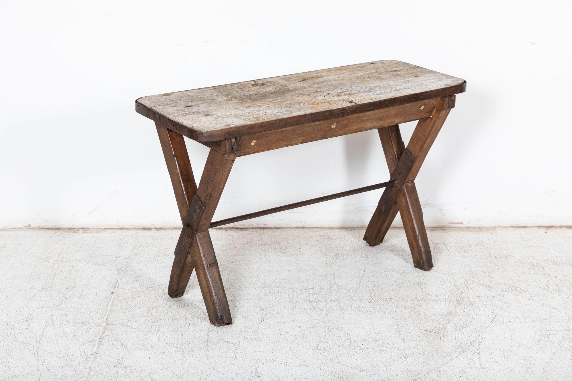 19thC English Elm Topped Tavern Table For Sale 4