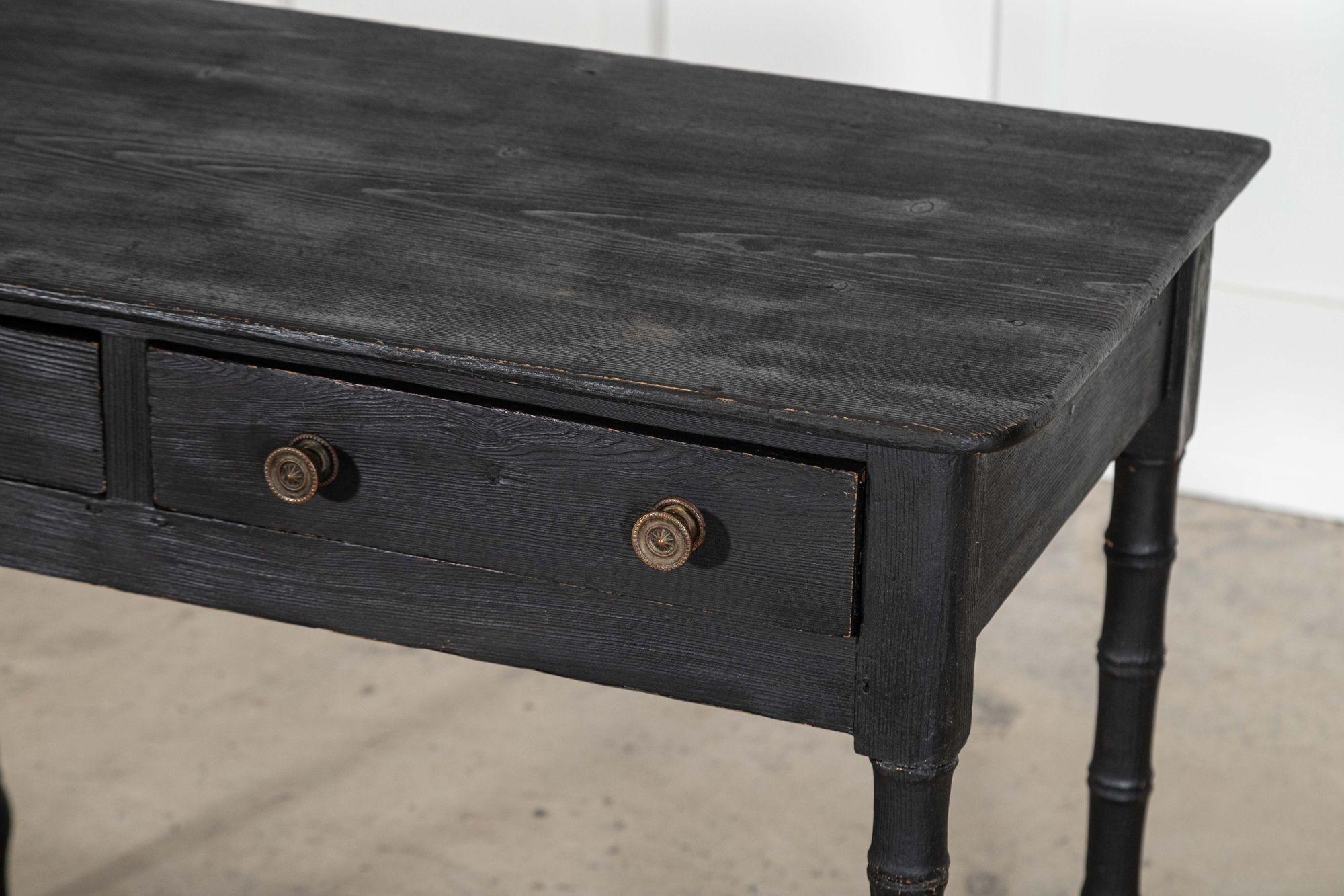 19thC English Faux Bamboo Ebonised Pine Side Table For Sale 6
