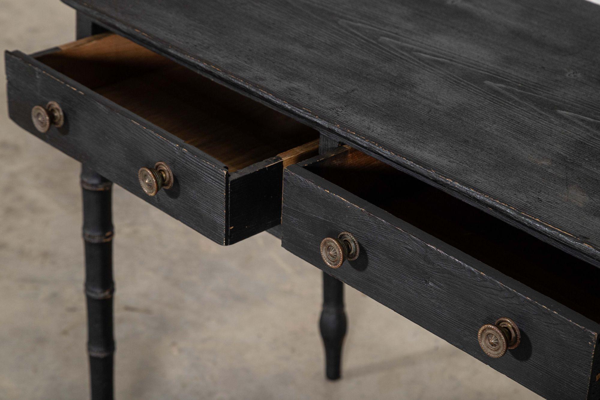 19thC English Faux Bamboo Ebonised Pine Side Table For Sale 7