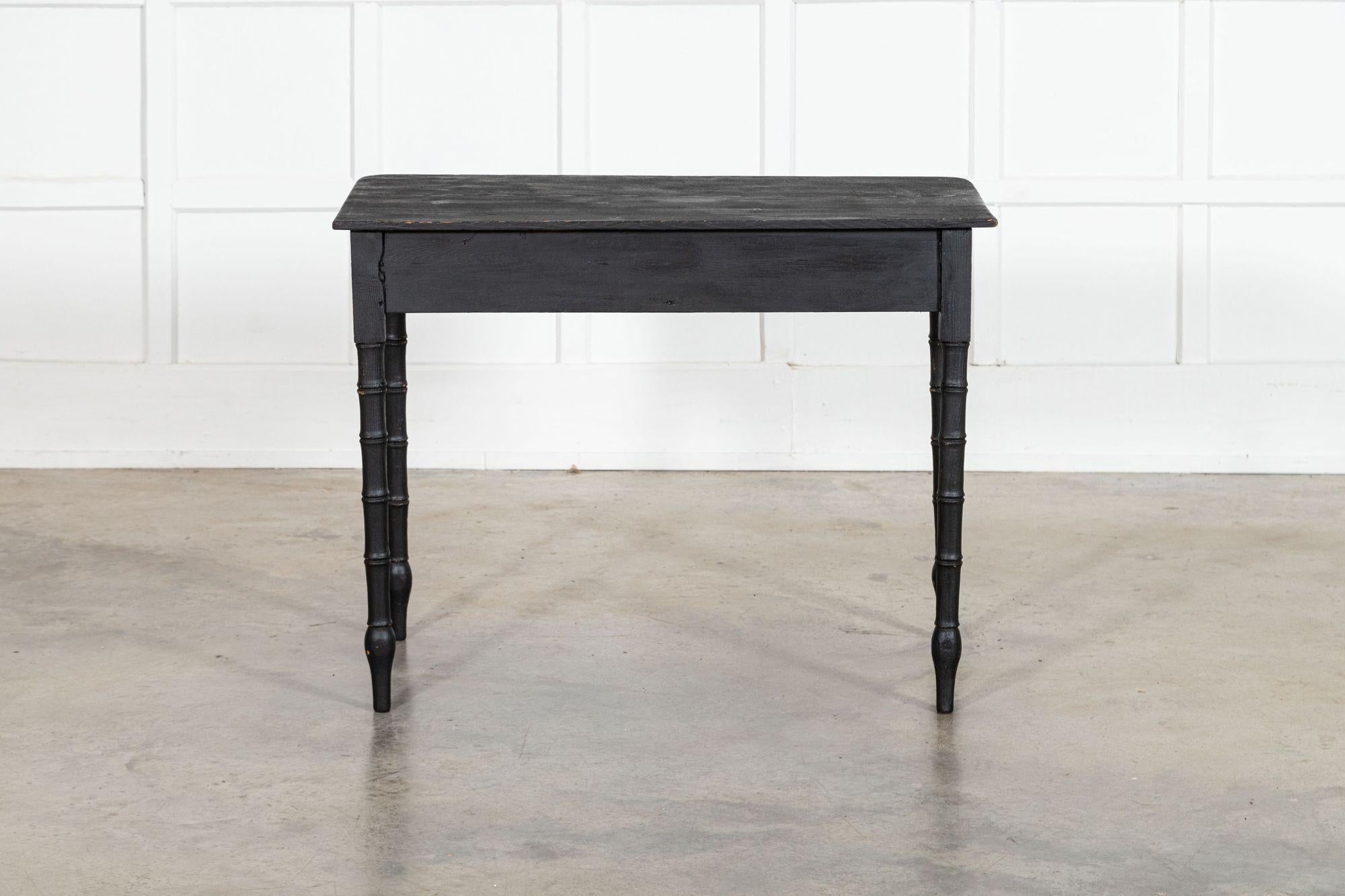 19thC English Faux Bamboo Ebonised Pine Side Table For Sale 9