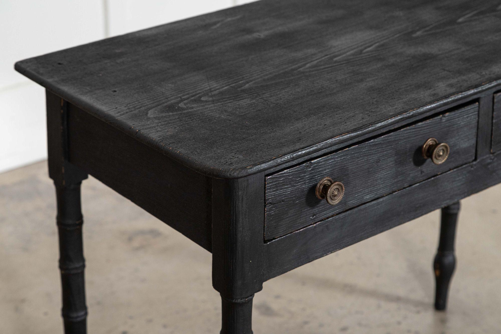 19thC English Faux Bamboo Ebonised Pine Side Table For Sale 1