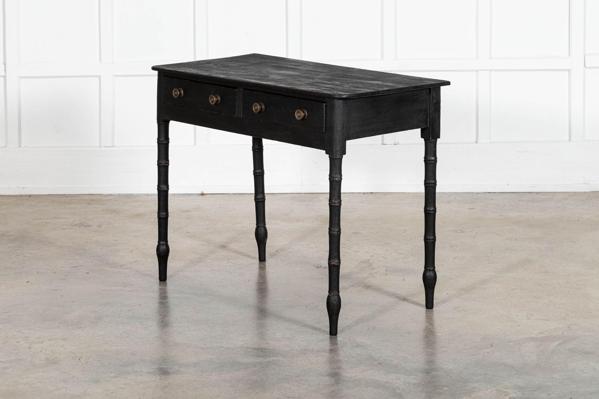 19thC English Faux Bamboo Ebonised Pine Side Table For Sale 2