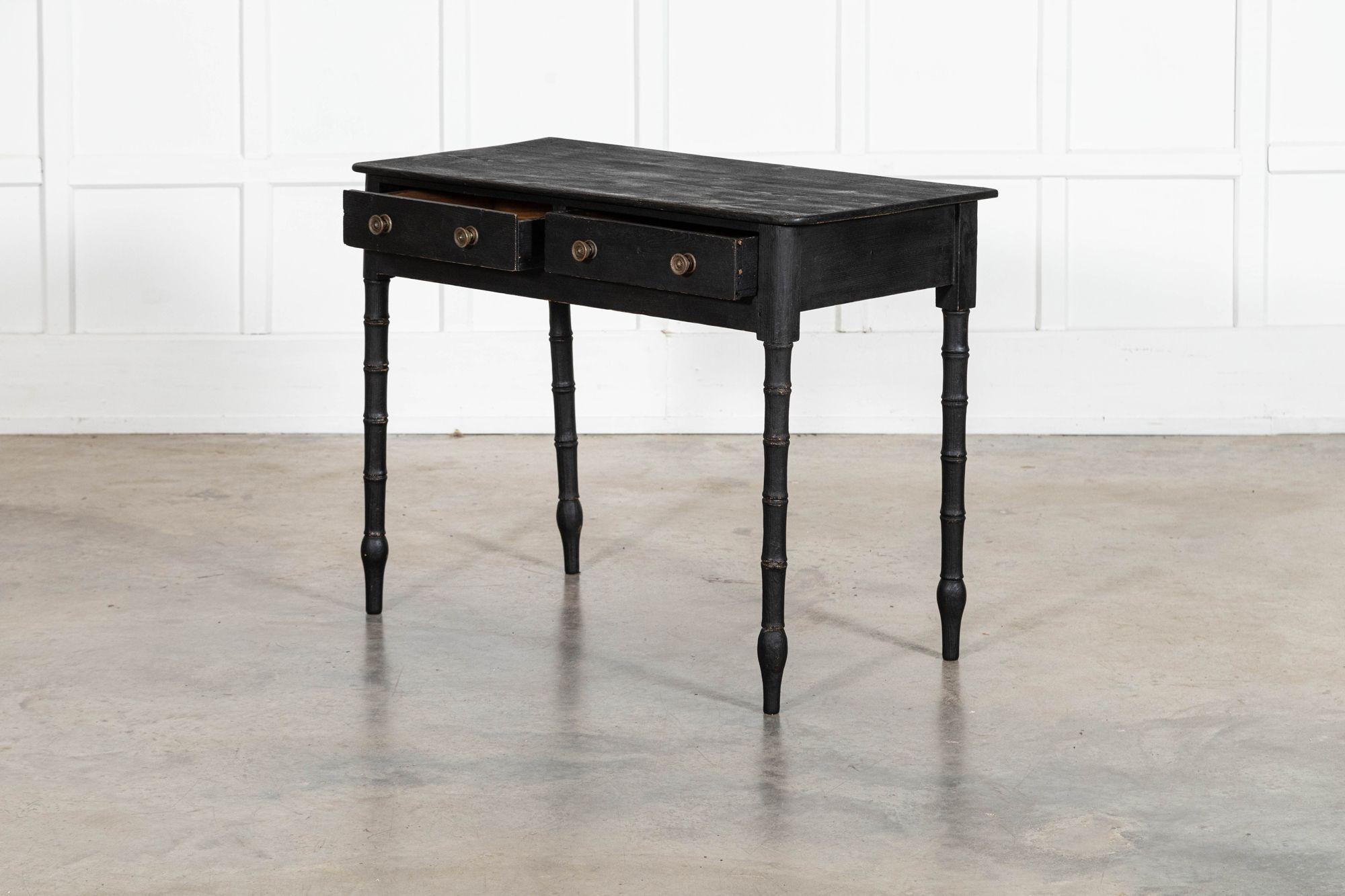 19thC English Faux Bamboo Ebonised Pine Side Table For Sale 3