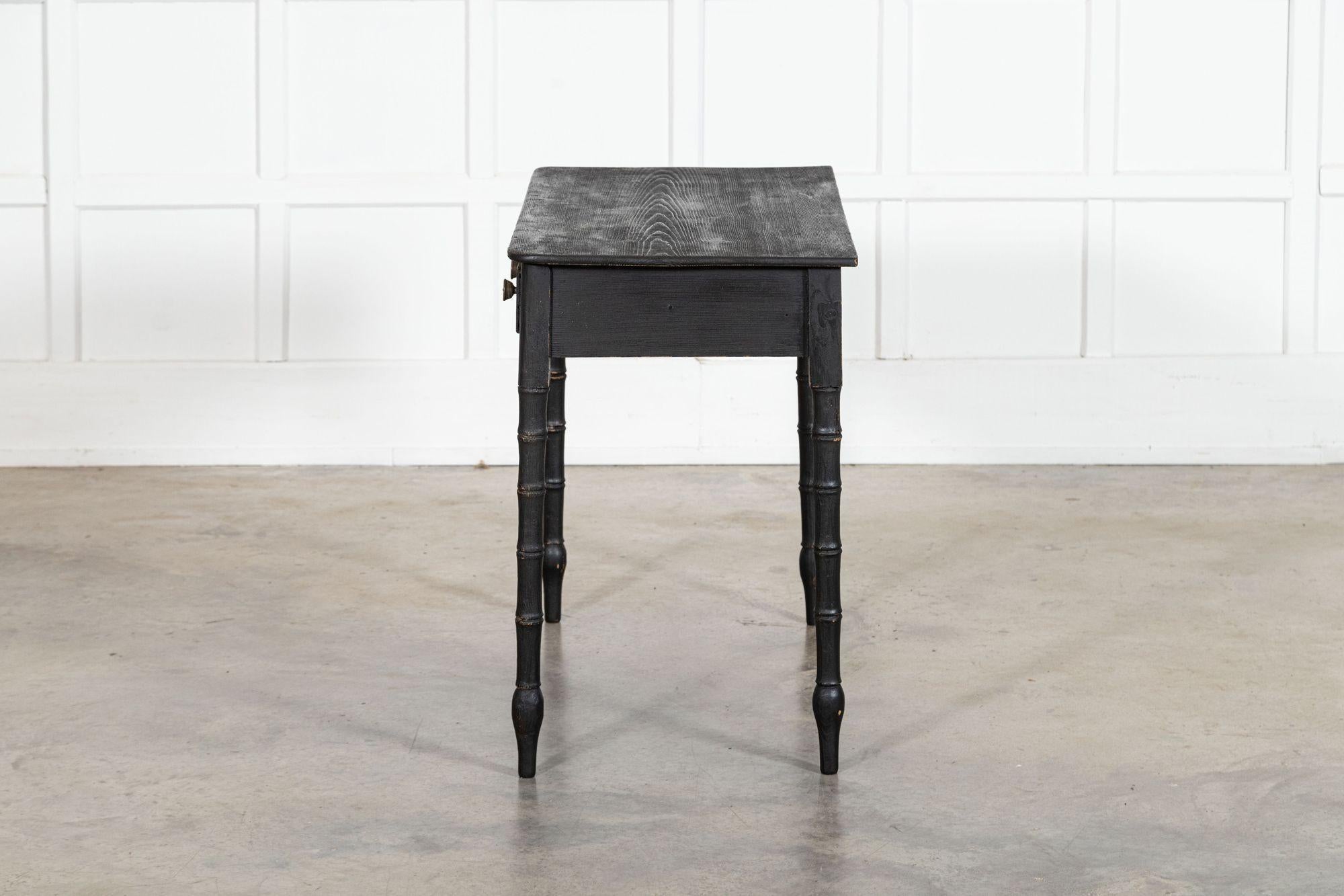19thC English Faux Bamboo Ebonised Pine Side Table For Sale 4