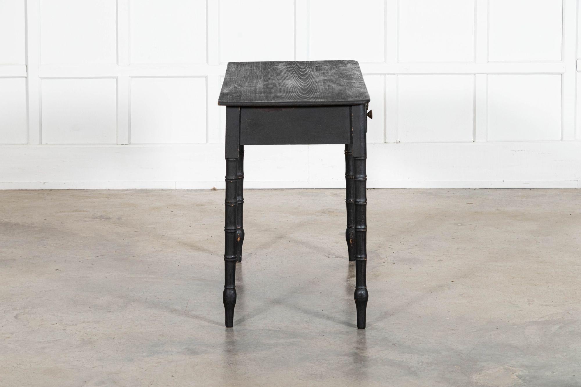 19thC English Faux Bamboo Ebonised Pine Side Table For Sale 5