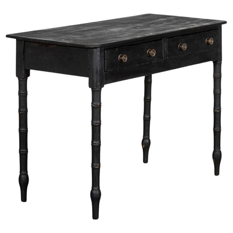 19thC English Faux Bamboo Ebonised Pine Side Table For Sale