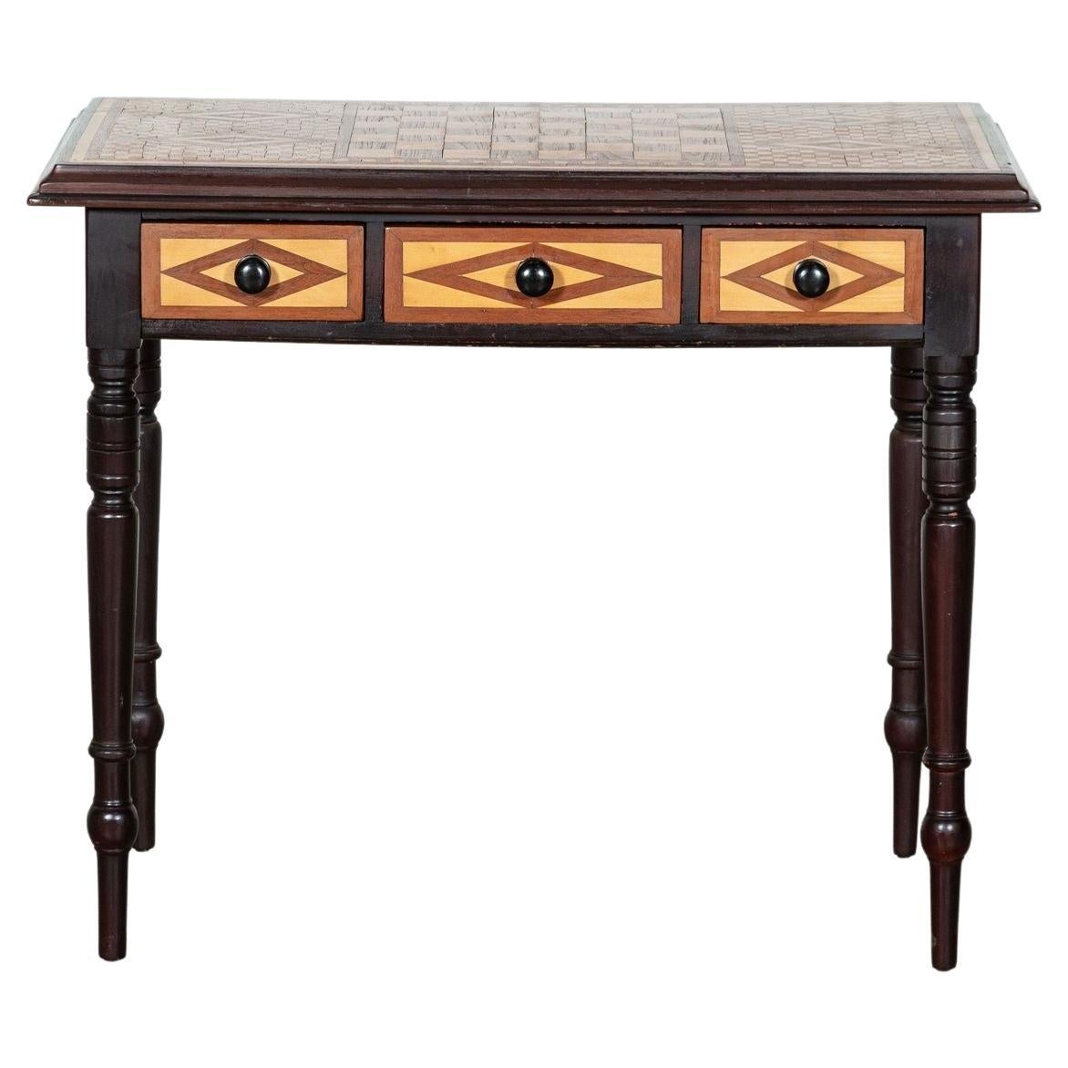19th Century English Fruitwood Parquetry Games Table