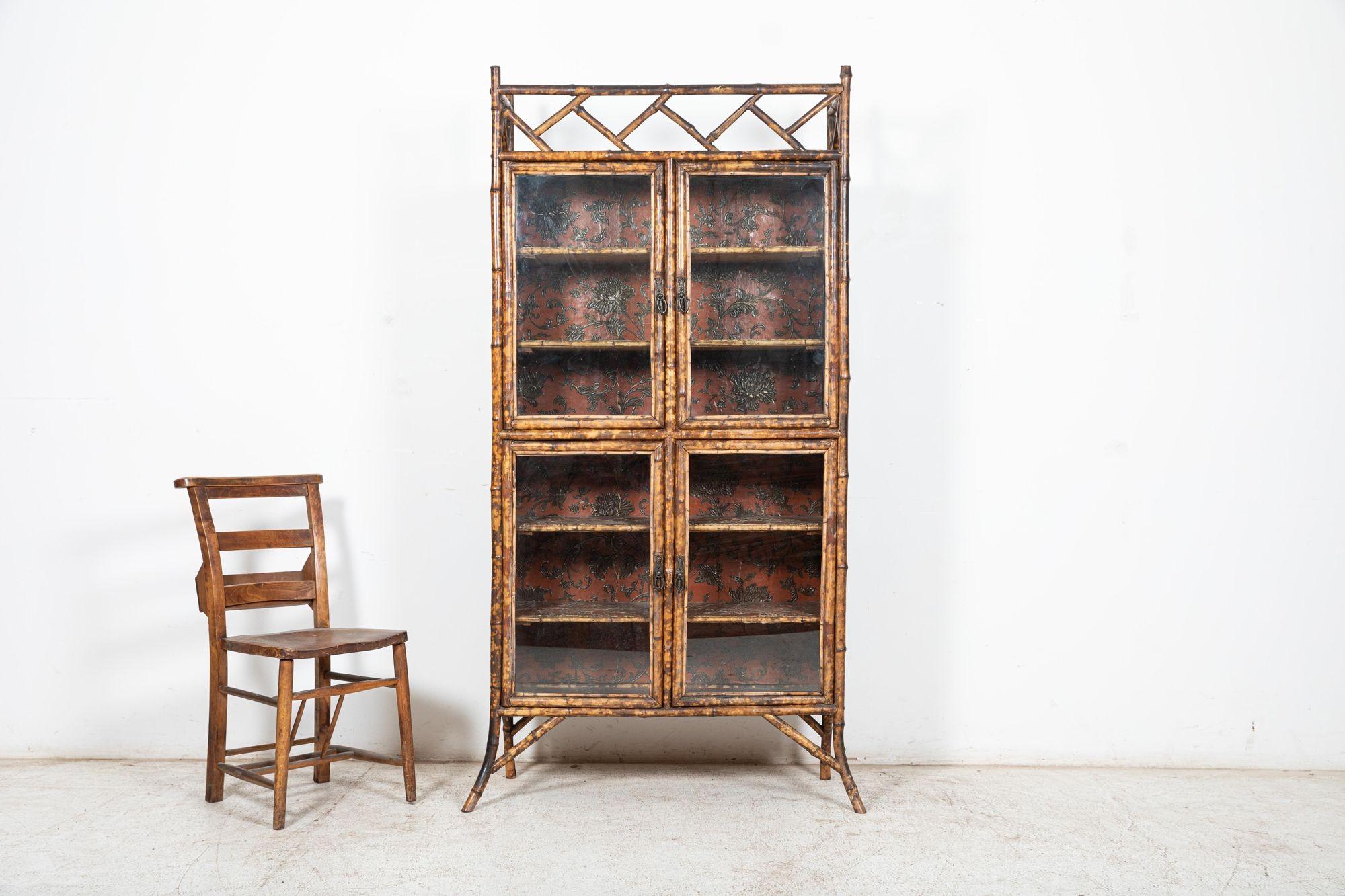 19thC English Glazed Bamboo Bookcase 1