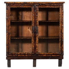 19thC English Glazed Laquered Bamboo Cabinet