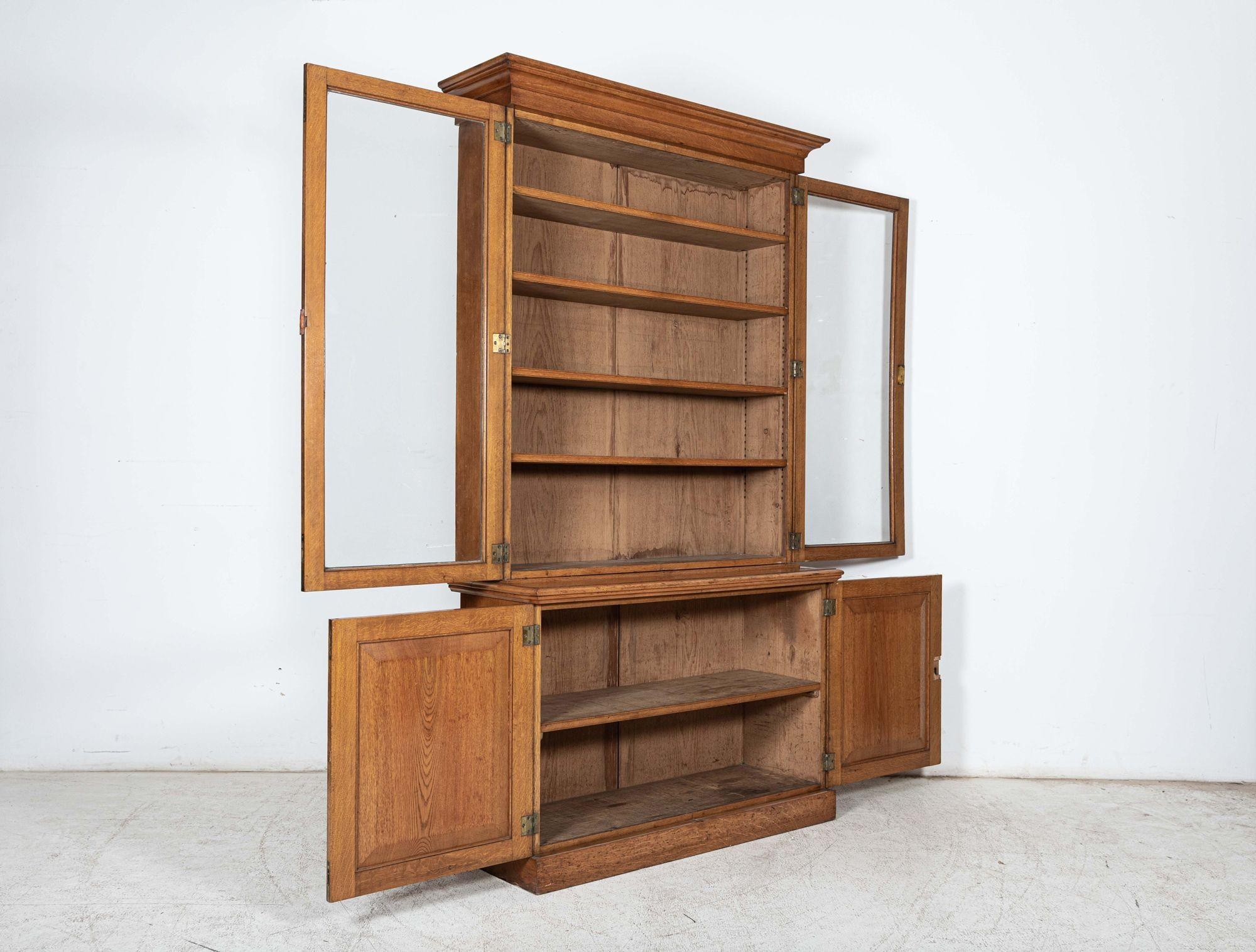 Mid-19th Century 19thC English Glazed Oak Bookcase Cabinet For Sale