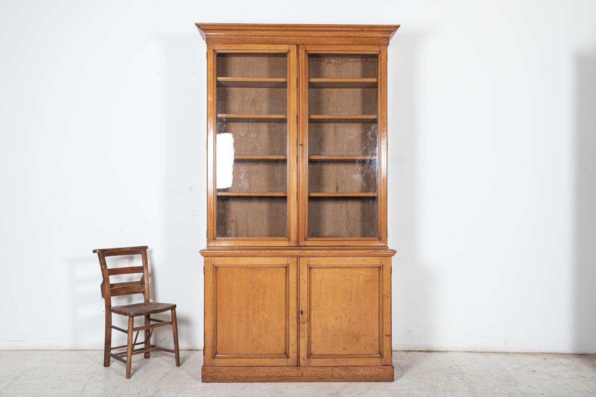 19thC English Glazed Oak Bookcase Cabinet For Sale 1