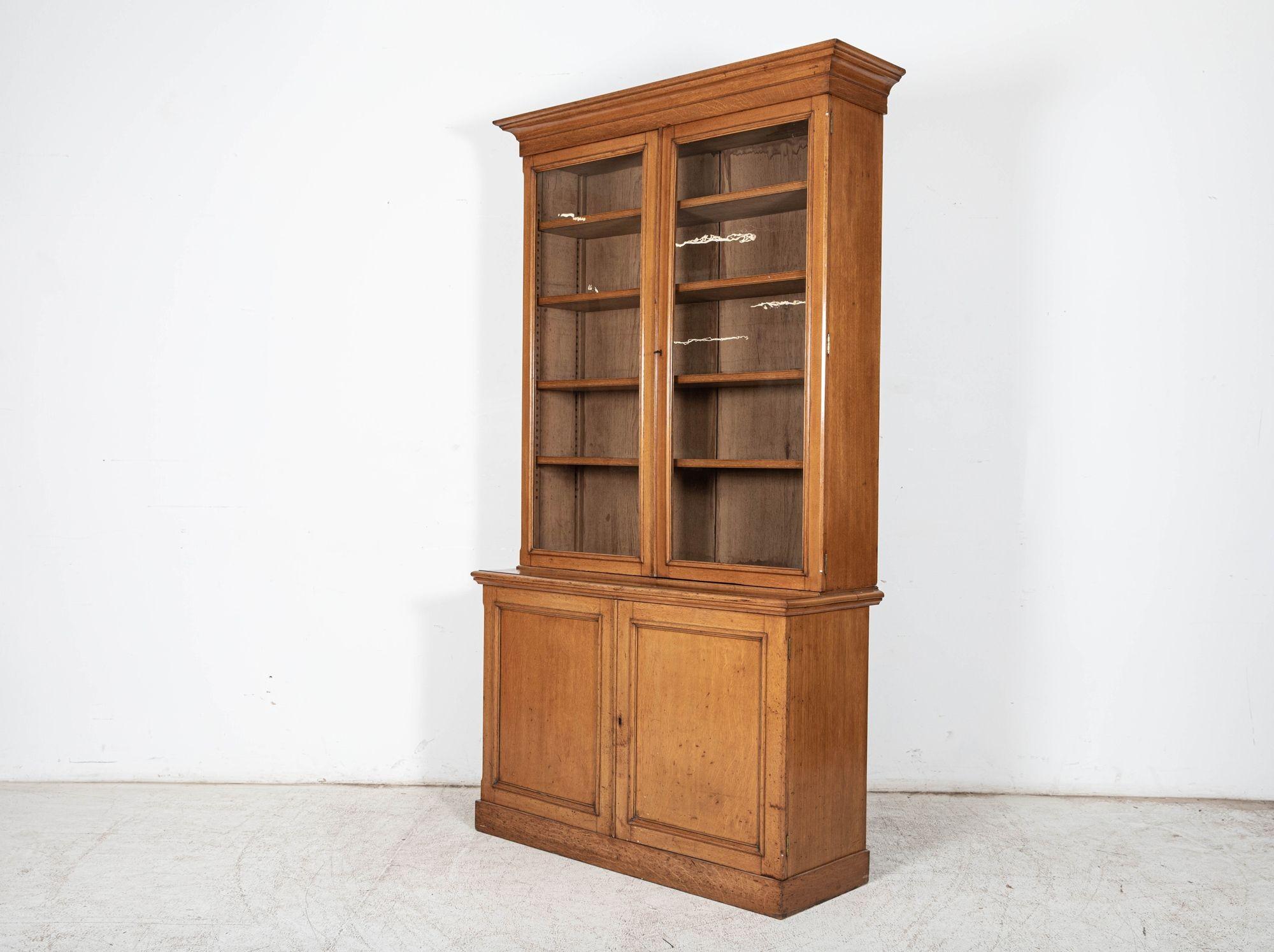 19thC English Glazed Oak Bookcase Cabinet For Sale 2