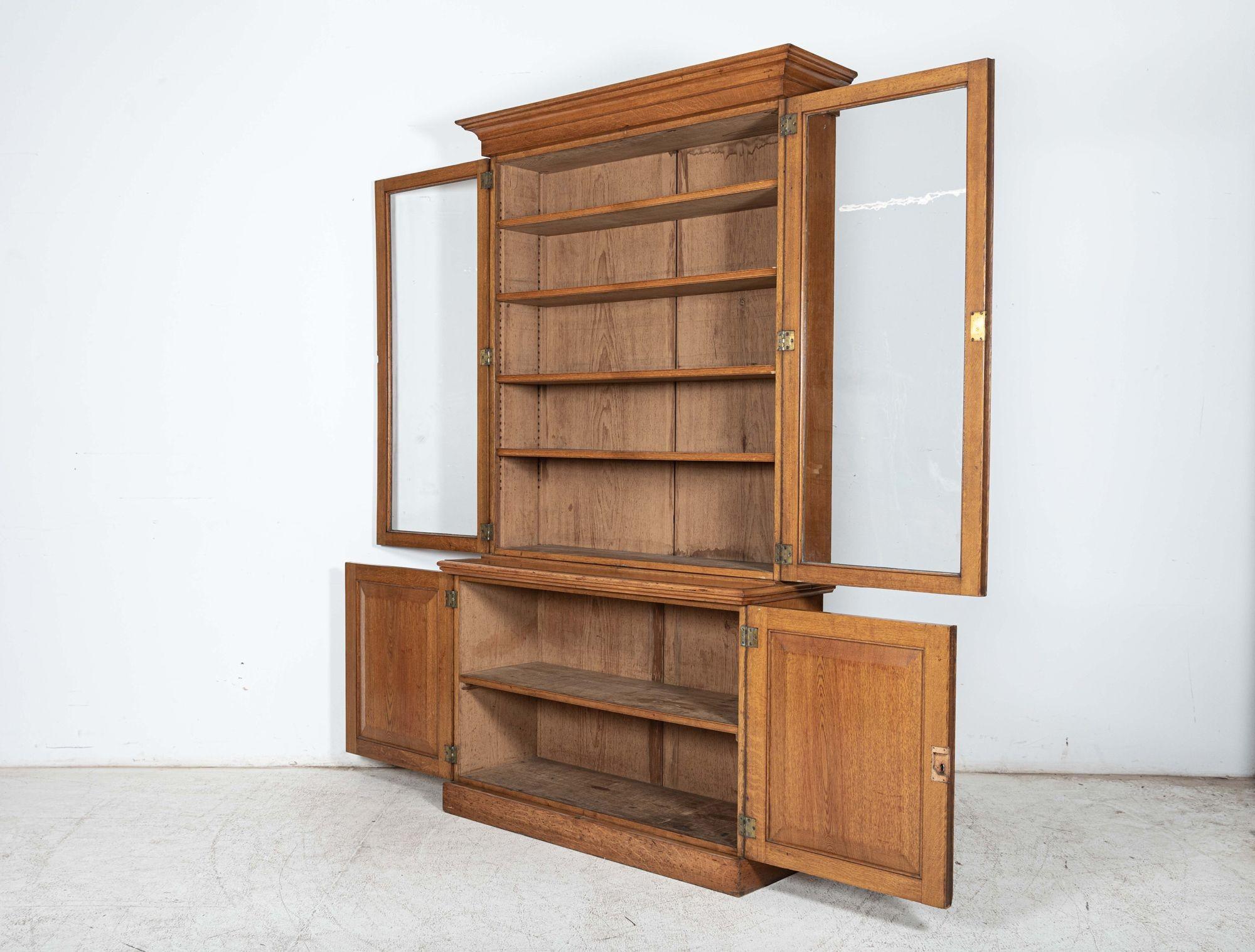 19thC English Glazed Oak Bookcase Cabinet For Sale 3