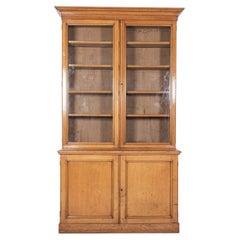 19thC English Glazed Oak Bookcase Cabinet