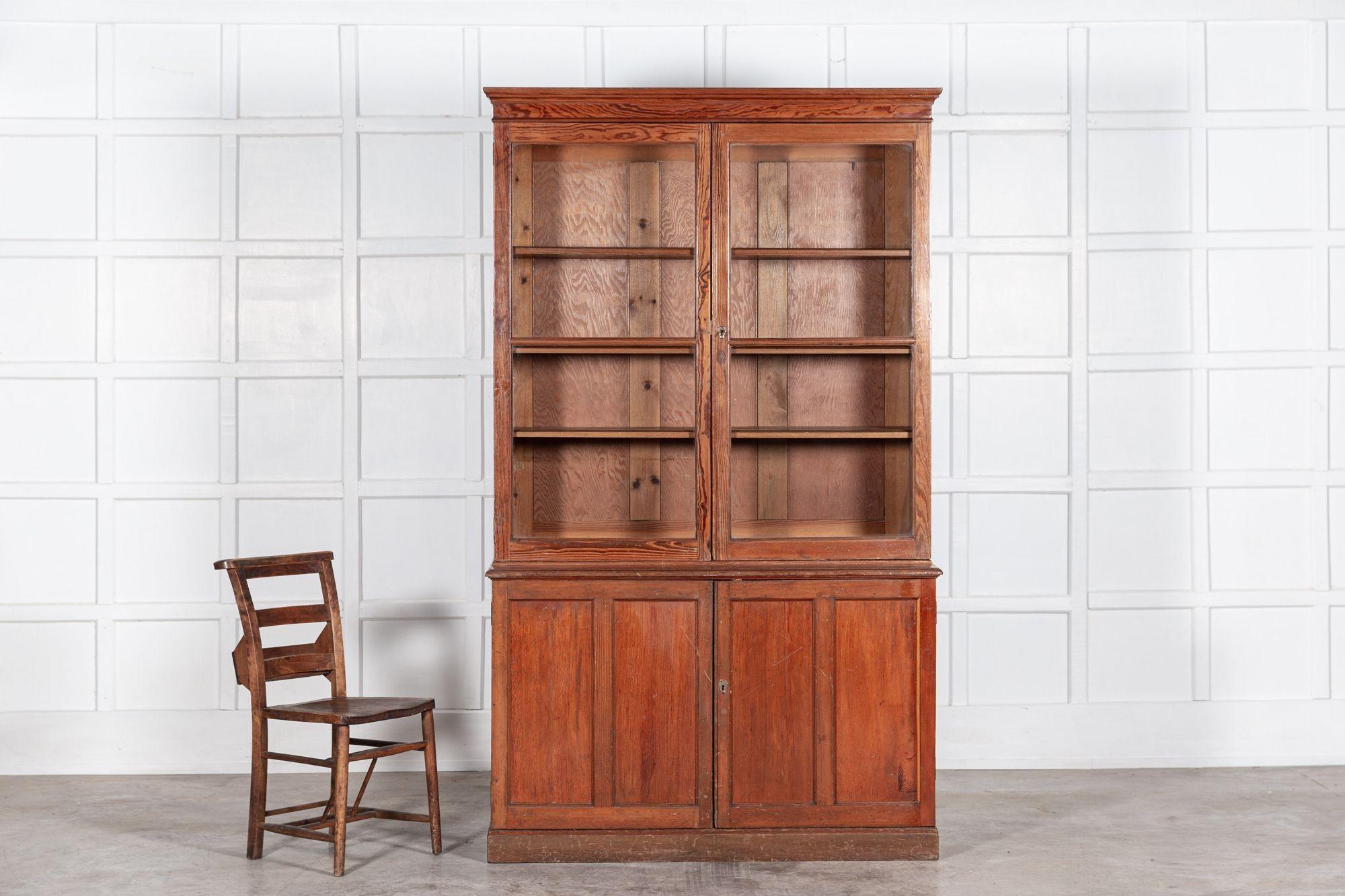 19th Century 19th C, English Glazed Pine Bookcase / Vitrine Cabinet For Sale
