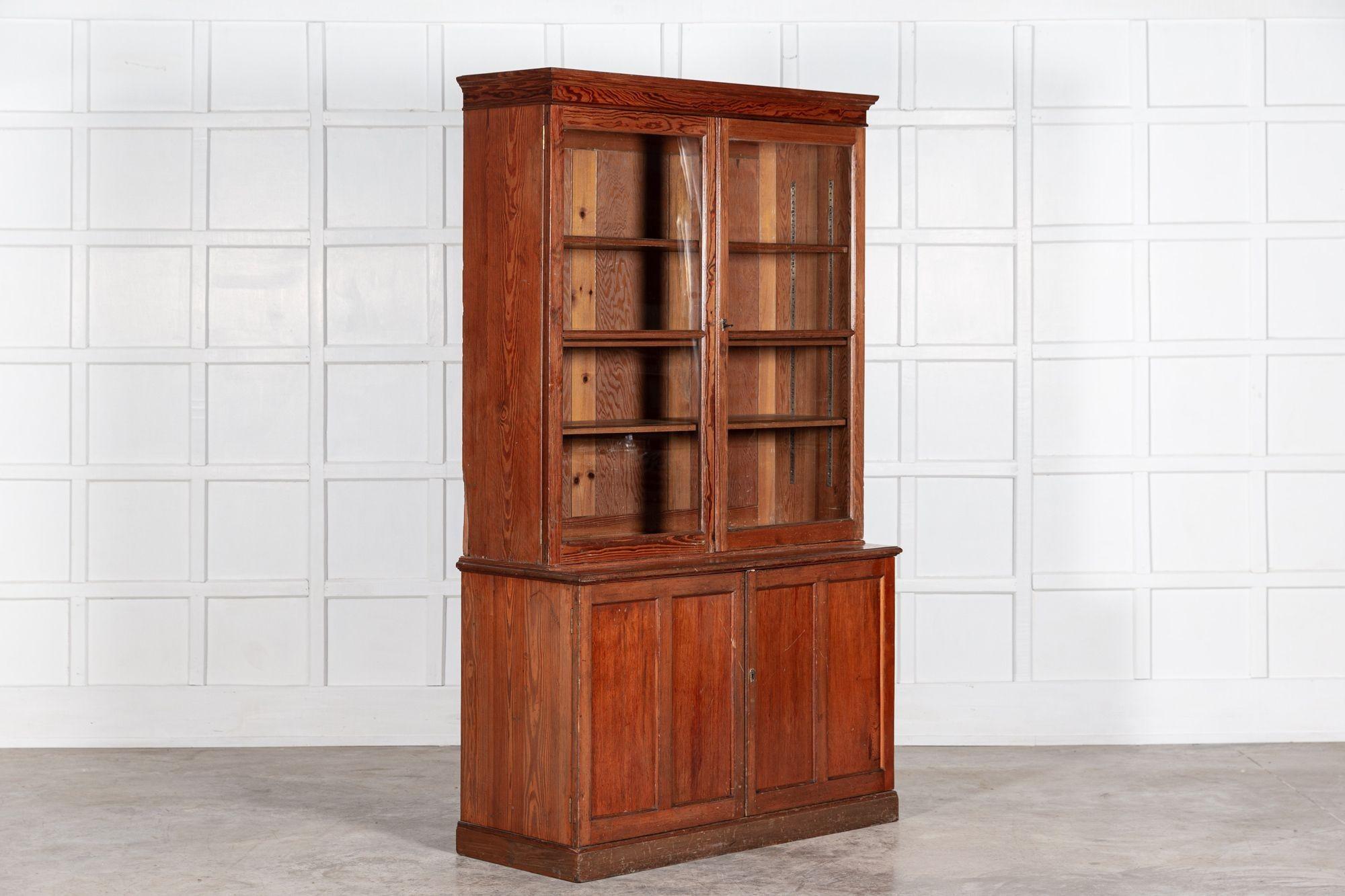 19th C, English Glazed Pine Bookcase / Vitrine Cabinet For Sale 1