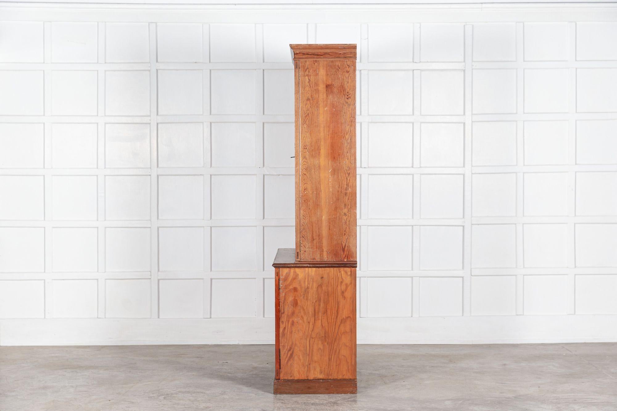 19th C, English Glazed Pine Bookcase / Vitrine Cabinet For Sale 3