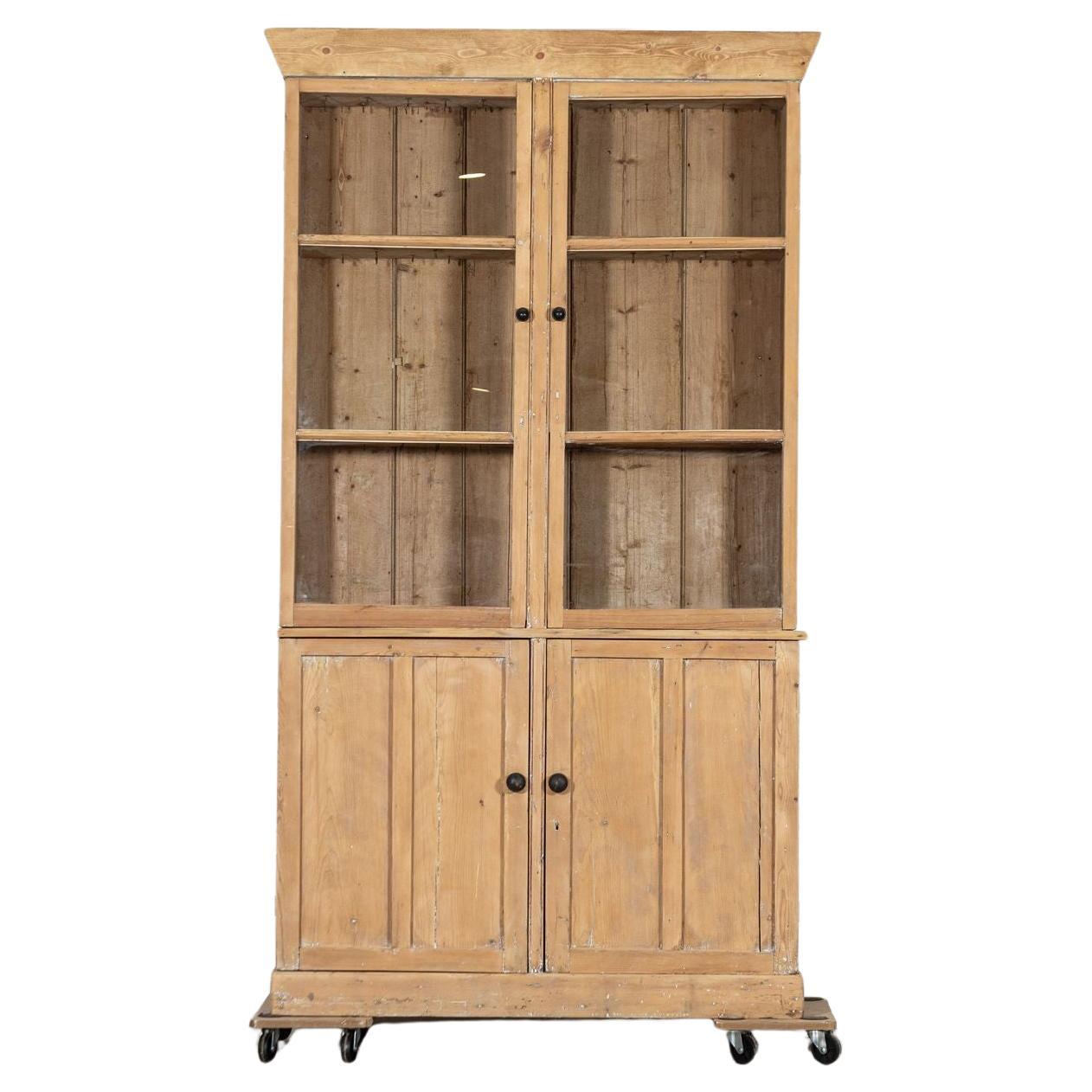 19thc English Glazed Pine Housekeepers Cupboard For Sale