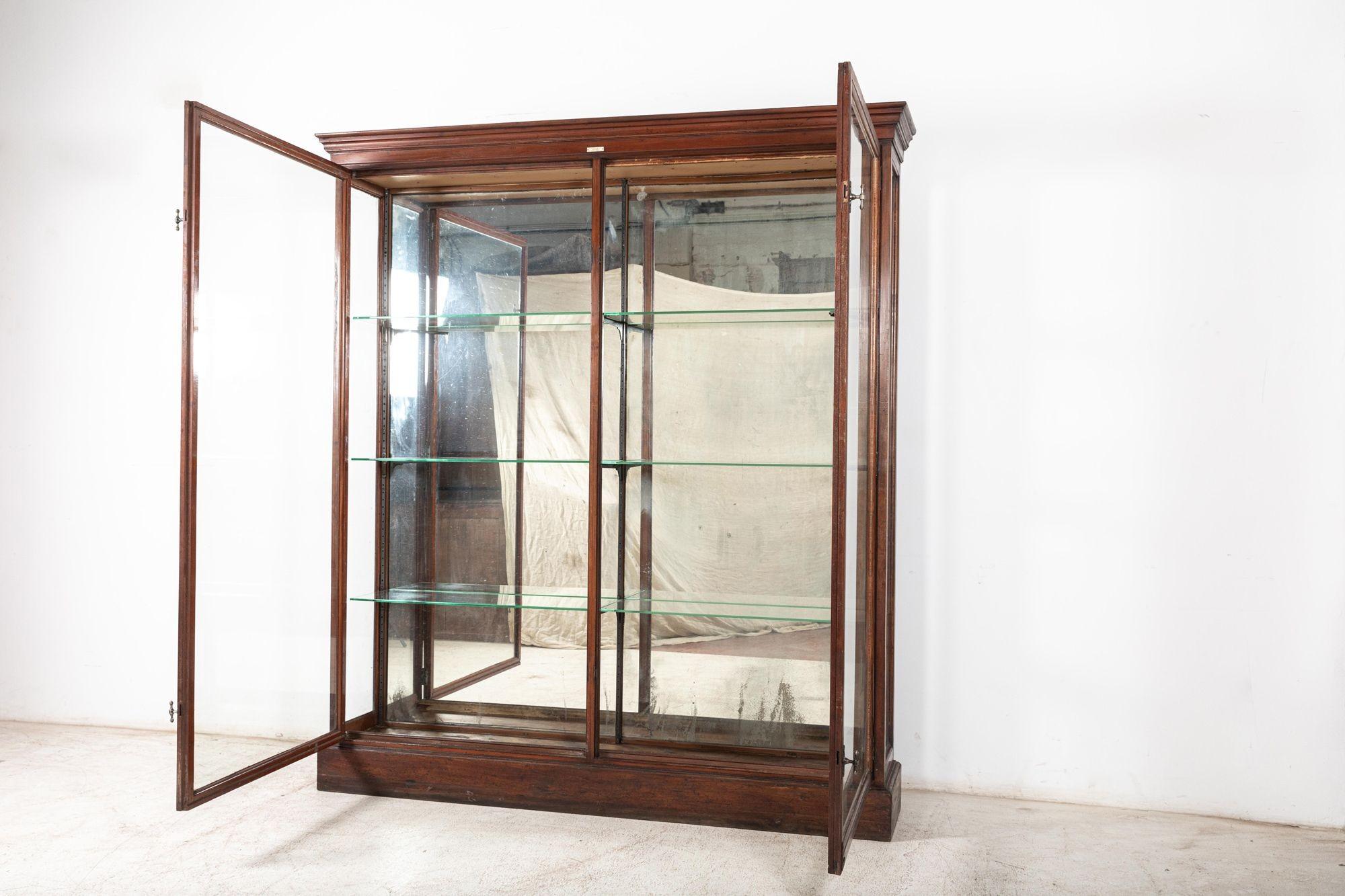Late 19th Century 19th C English Glazed Shop Fitters Mahogany Display Cabinet For Sale
