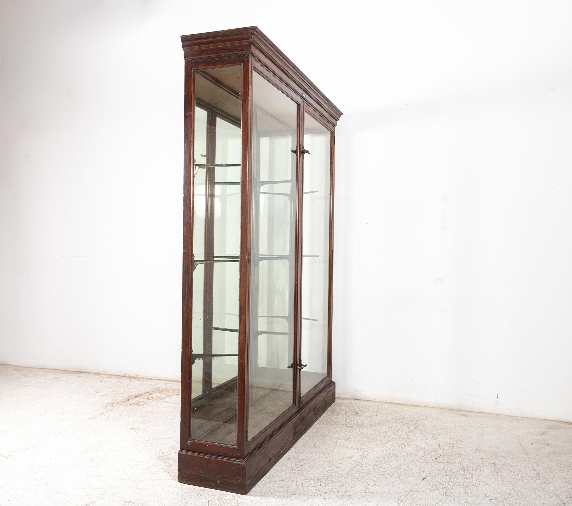 Glass 19th C English Glazed Shop Fitters Mahogany Display Cabinet For Sale