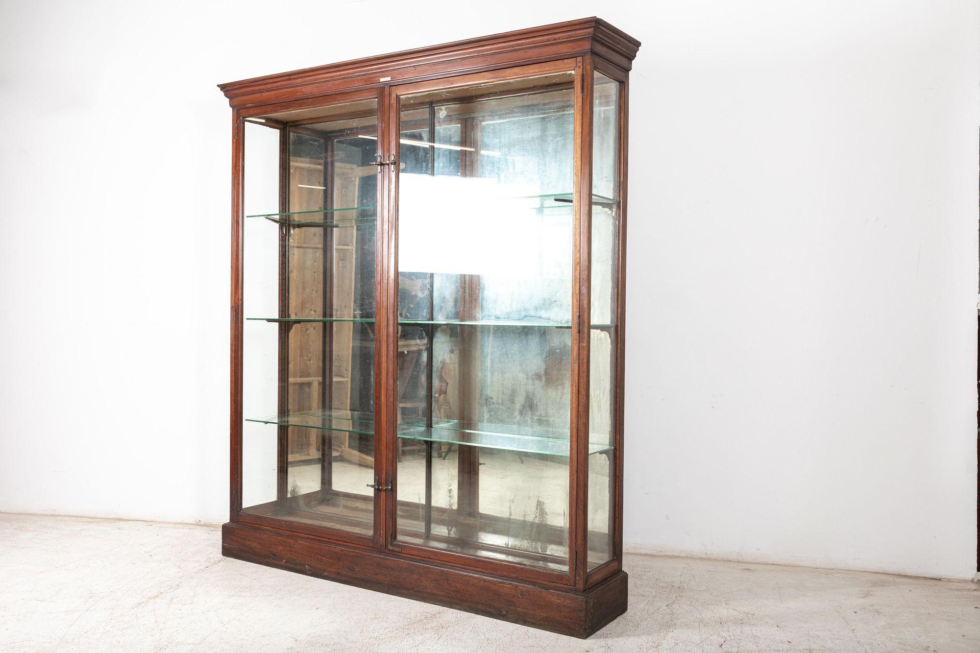 19th C English Glazed Shop Fitters Mahogany Display Cabinet For Sale 1