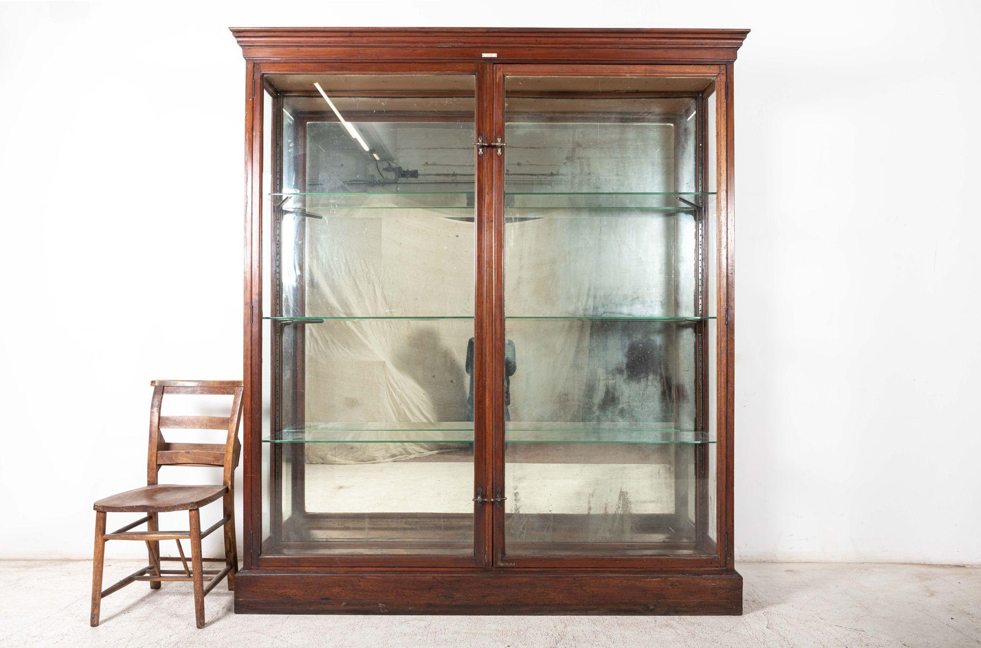 19th C English Glazed Shop Fitters Mahogany Display Cabinet For Sale 3